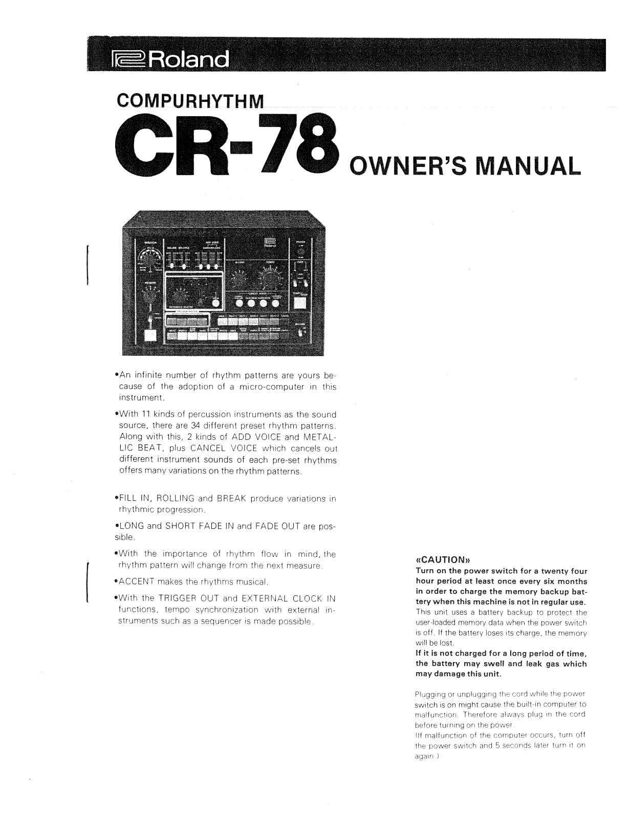 Roland Corporation CR-78 Owner's Manual