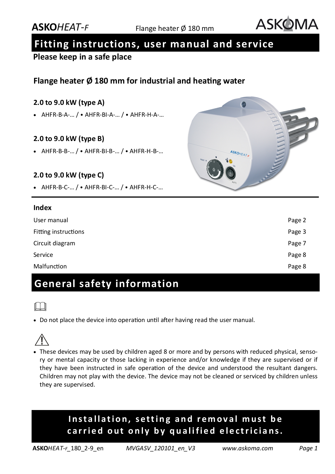 ASKOMA AHFR-H-A, AHFR-BI-B, AHFR-B-B, AHFR-BI-A, AHFR-B-C Fitting Instructions, User Manual And Service - ManualMachine.com
