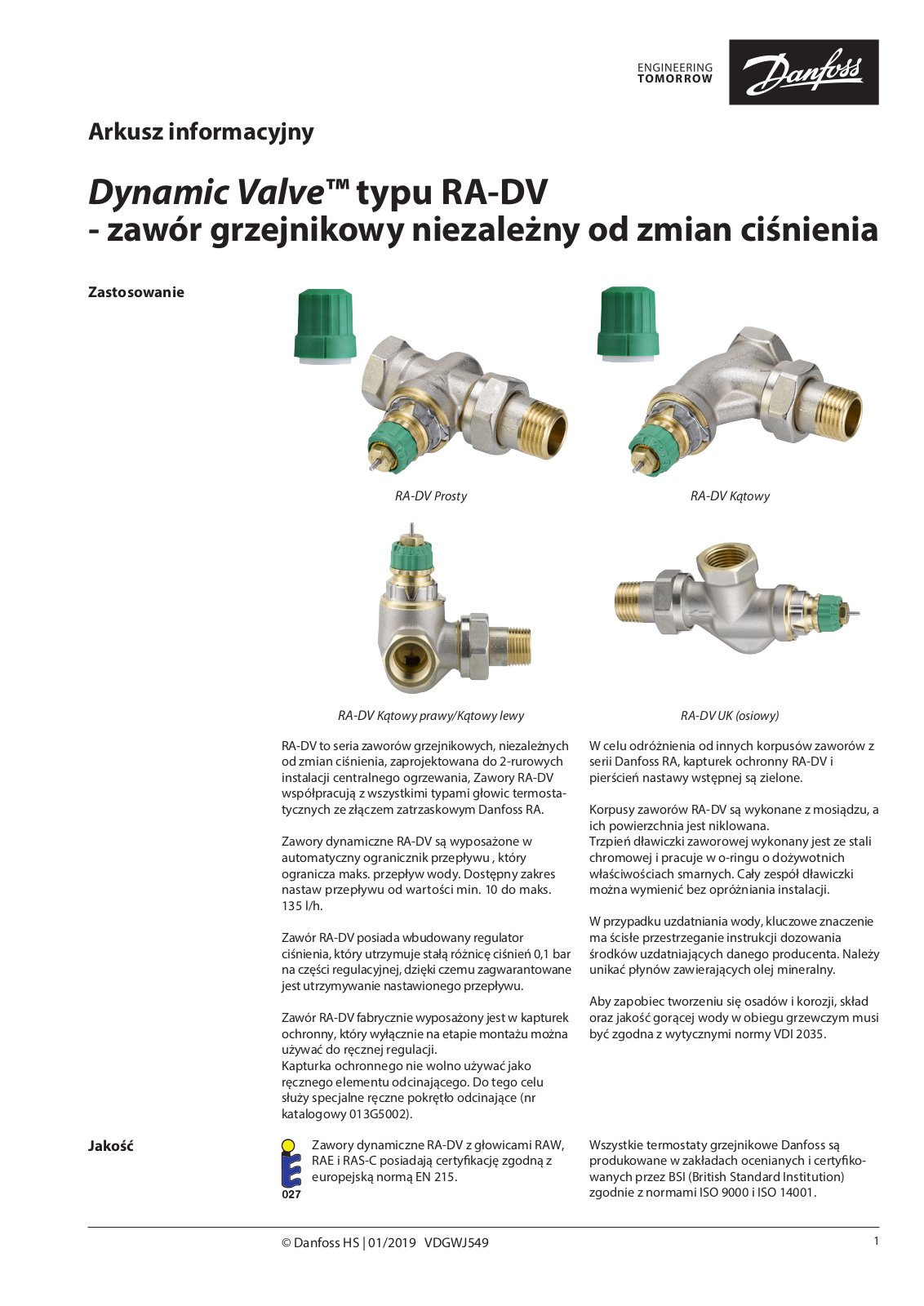 Danfoss RA-DV Data sheet