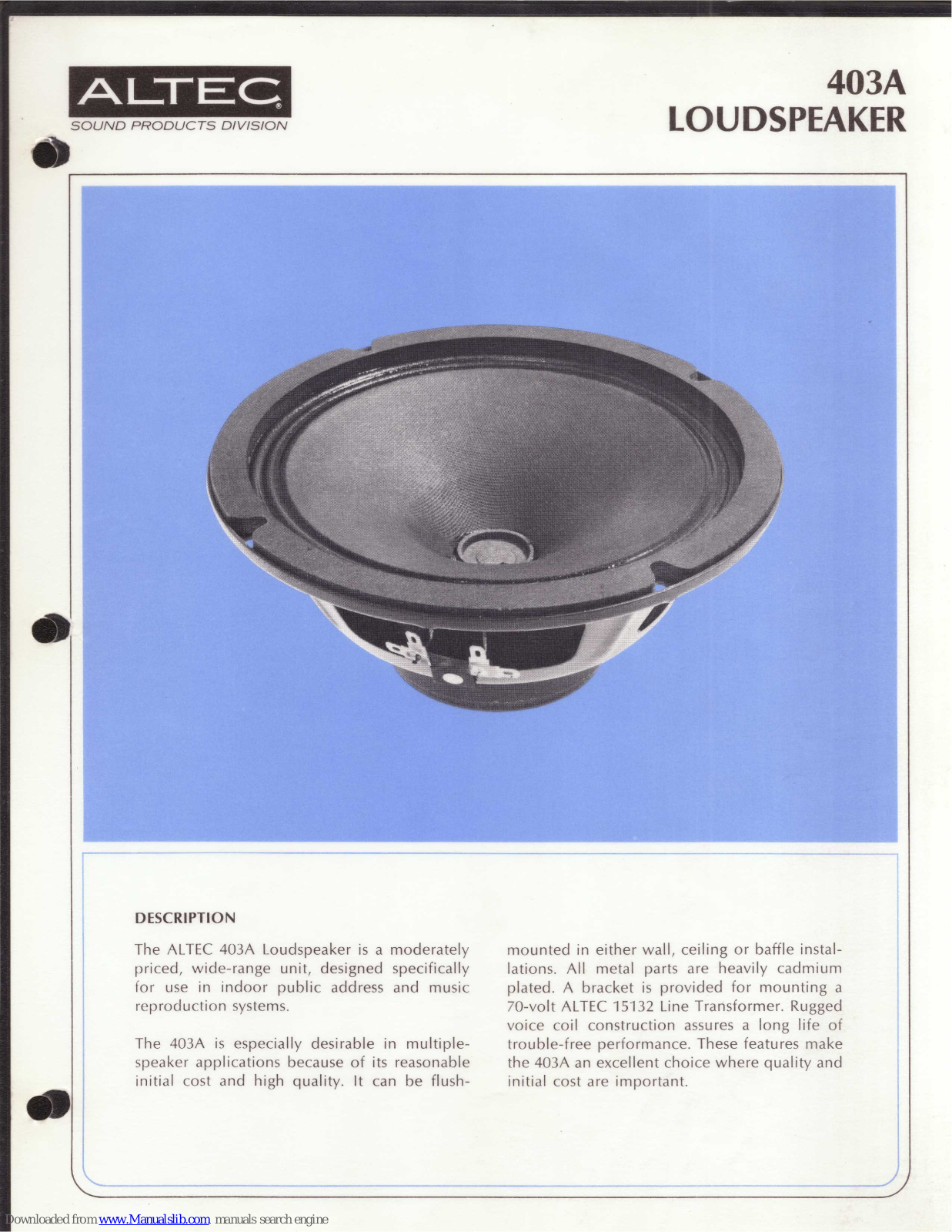 Altec 403A Specifications