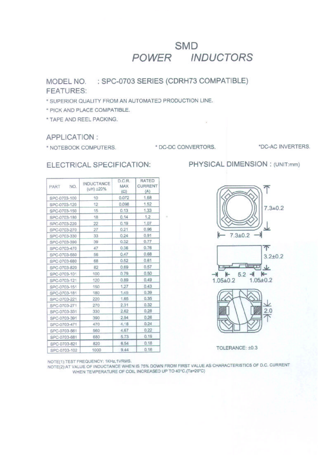 MICRO SPC-0703-100, SPC-0703-101, SPC-0703-102, SPC-0703-120, SPC-0703-121 Datasheet