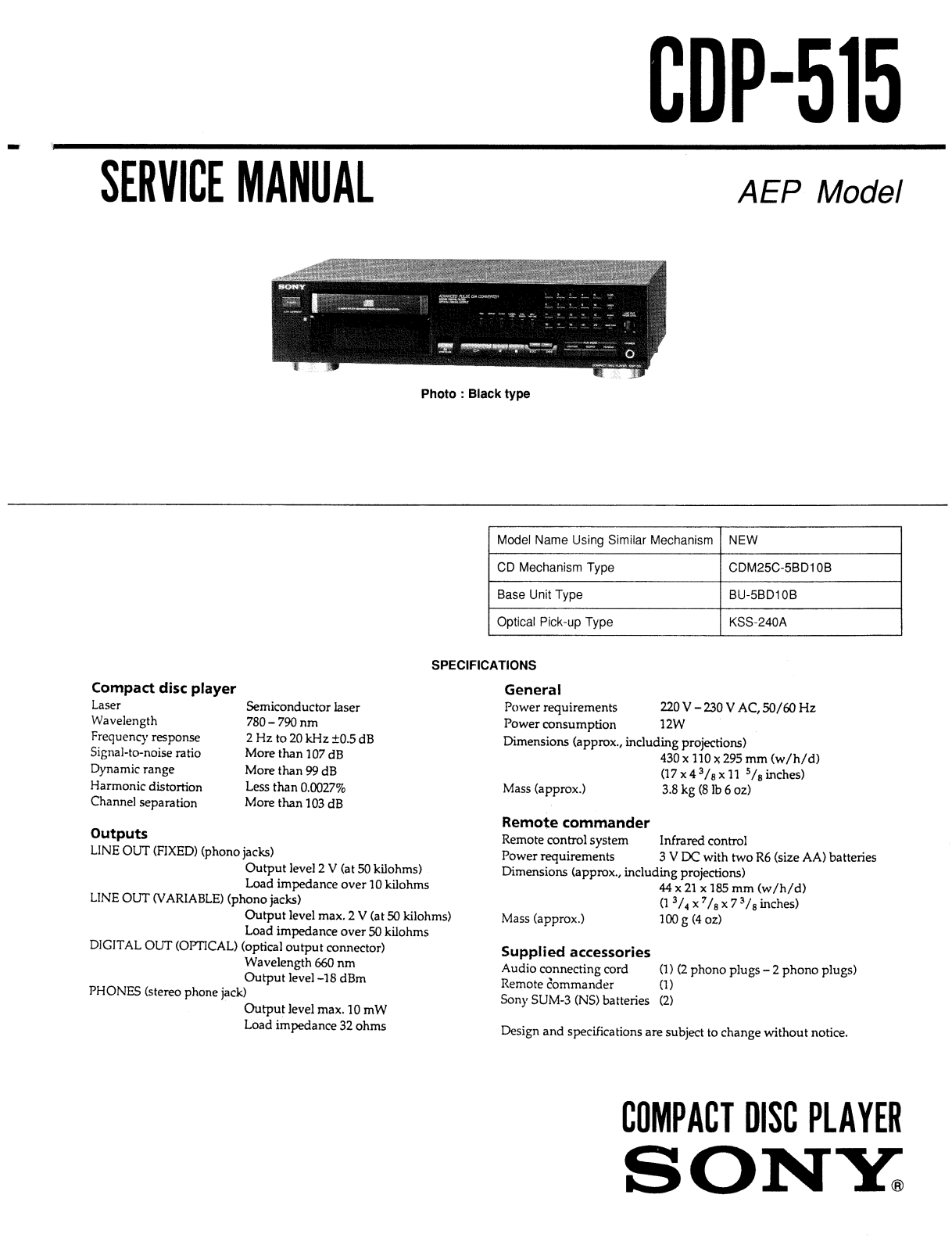 Sony CDP-515 Service manual