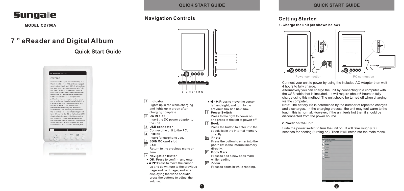 Sungale CD706A Quick Start Guide