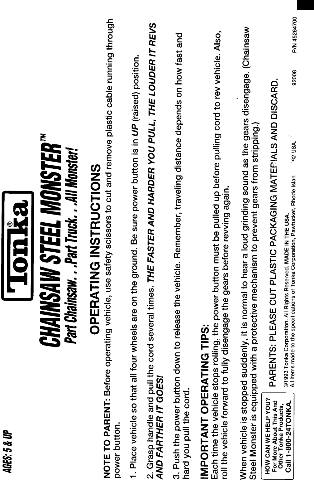 HASBRO Tonka Chainsaw Steel Monster User Manual