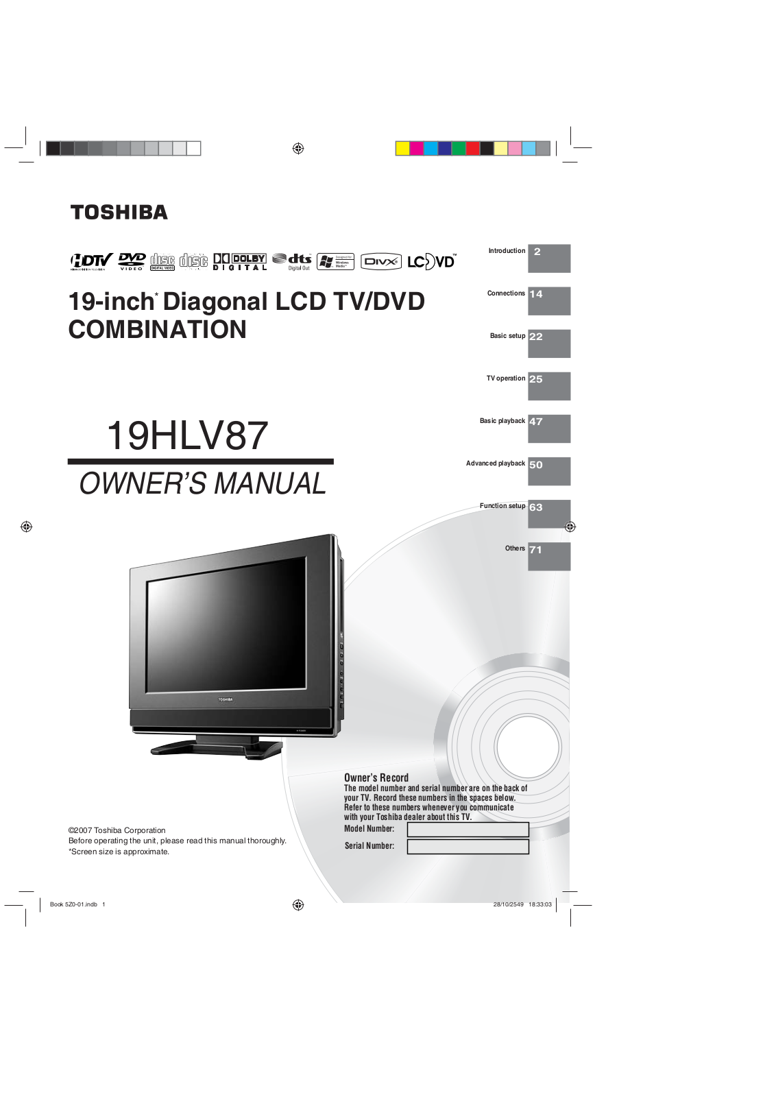 Toshiba 19HLV87 User Manual