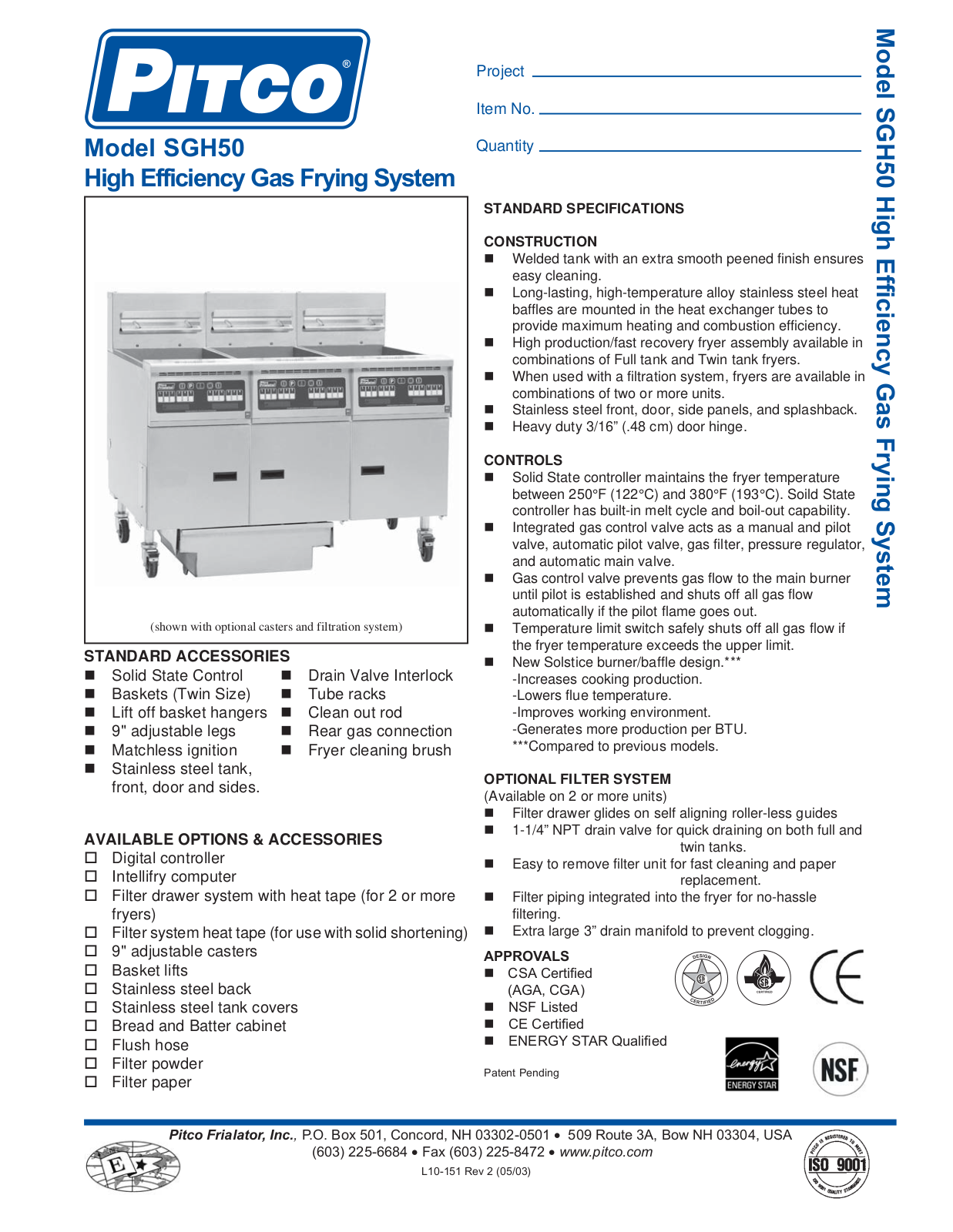 Pitco Frialator SGH50 General Manual