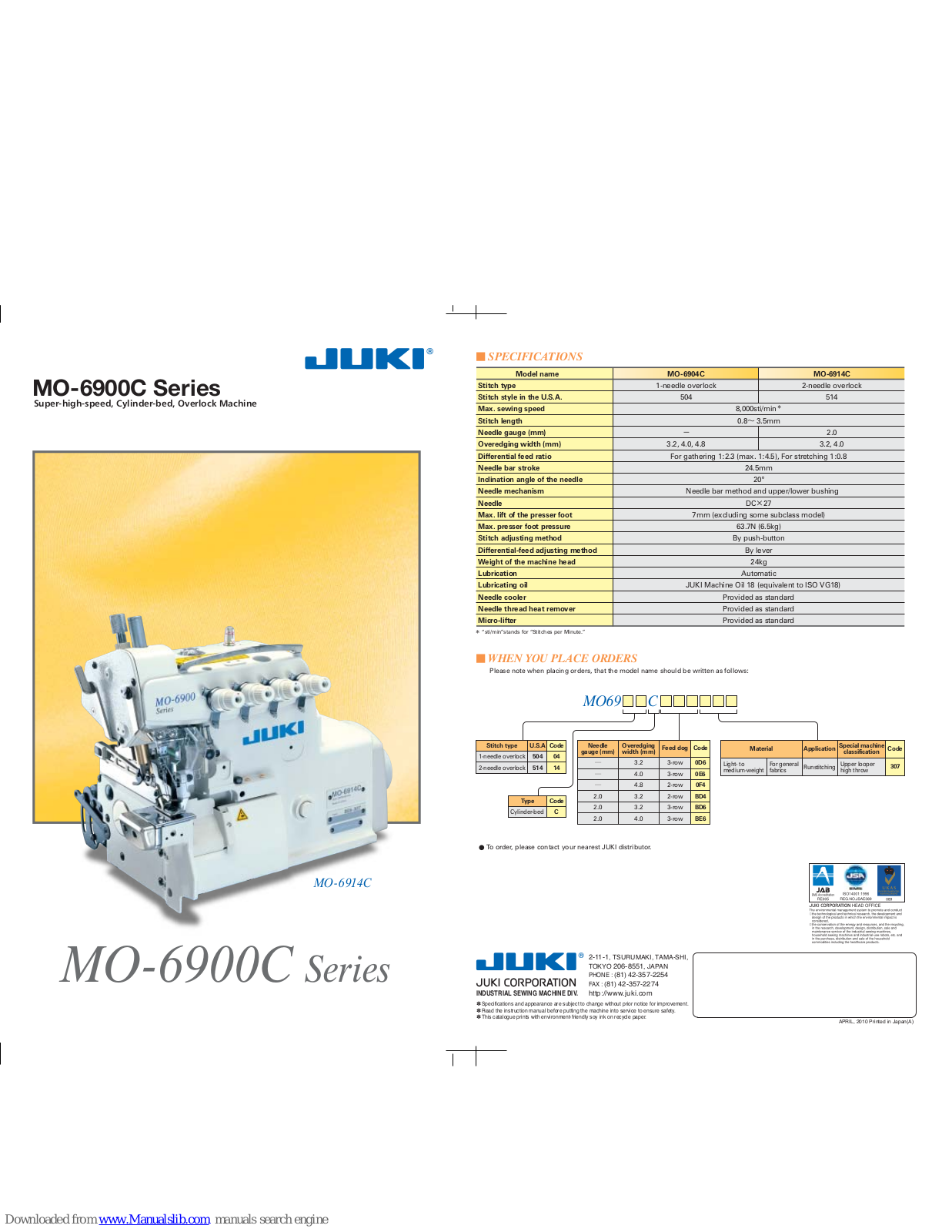 JUKI MO-6900C Series, MO-6904C, MO-6914C Specifications