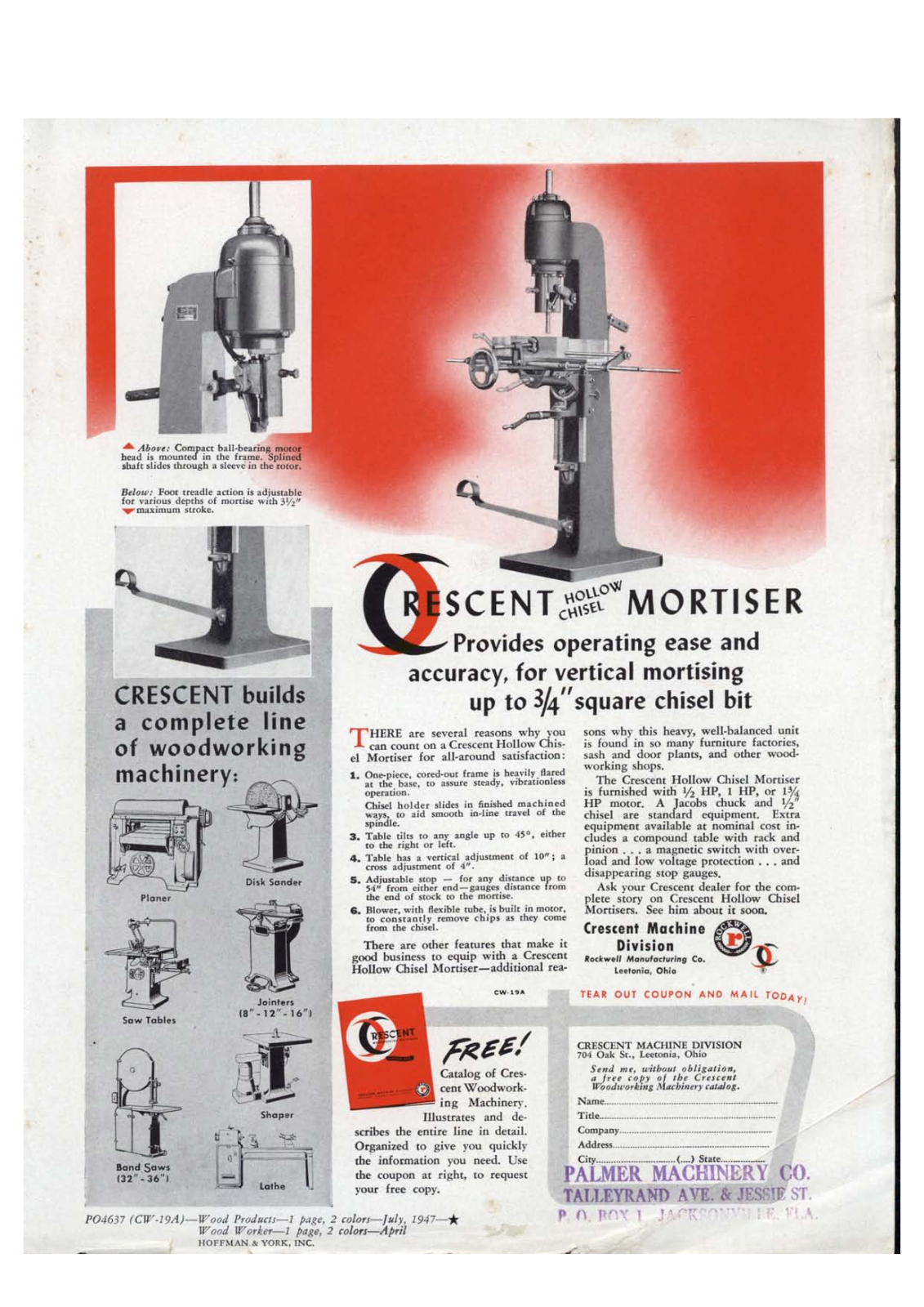 Crescent Machine Crescent Hollow Chisel Mortiser Mortisers - ManualMachine.com