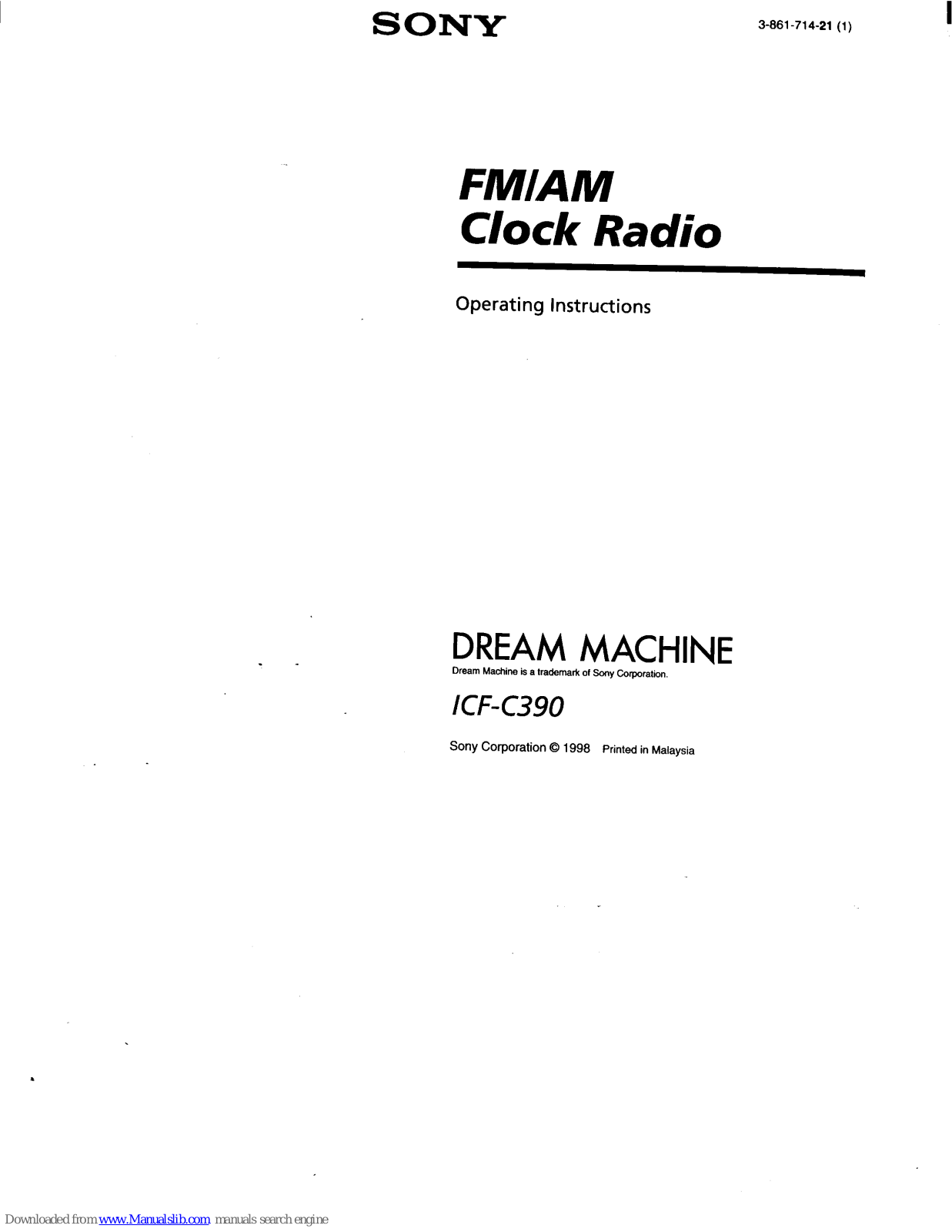 Sony Walkman ICF-C390, DREAM MACHINE ICF-C390 Operating Instructions Manual