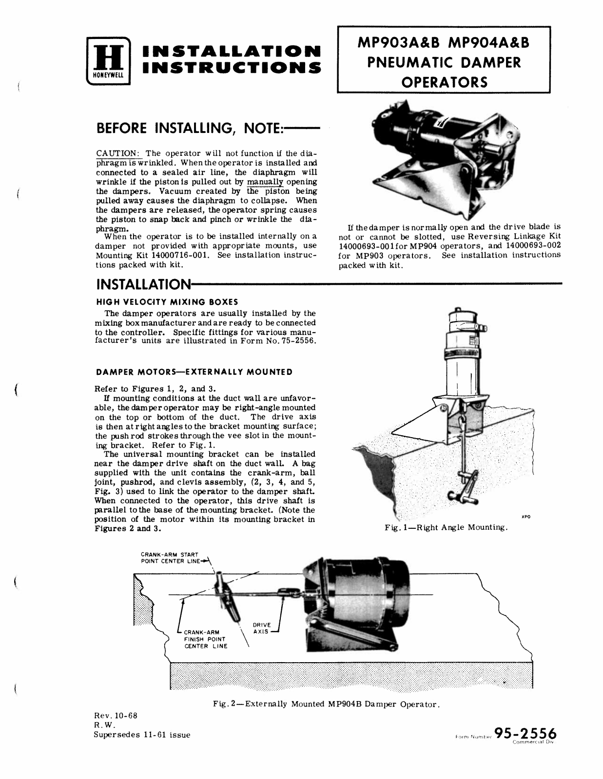 Honeywell MP904B, MP904A, MP903B, MP903A Installation Instructions