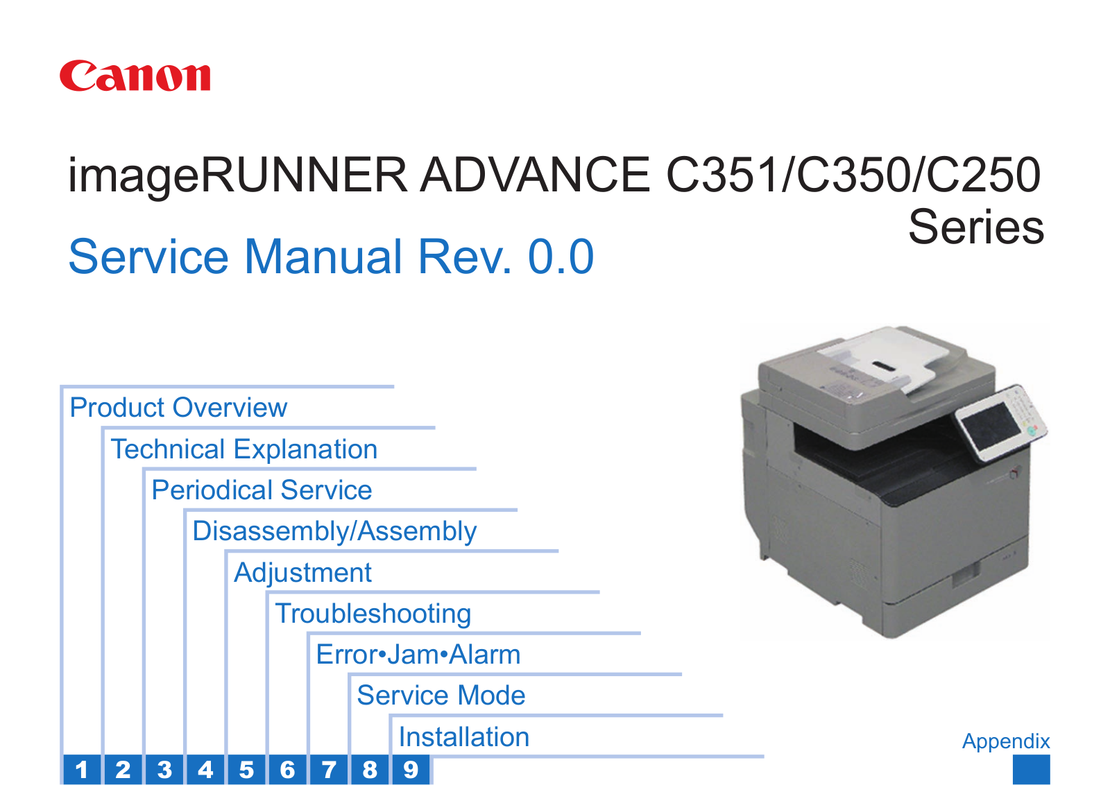 Canon imageRUNNER ADVANCE C351, imageRUNNER ADVANCE C350, imageRUNNER ADVANCE C250 Service Manual. Parts Catalog