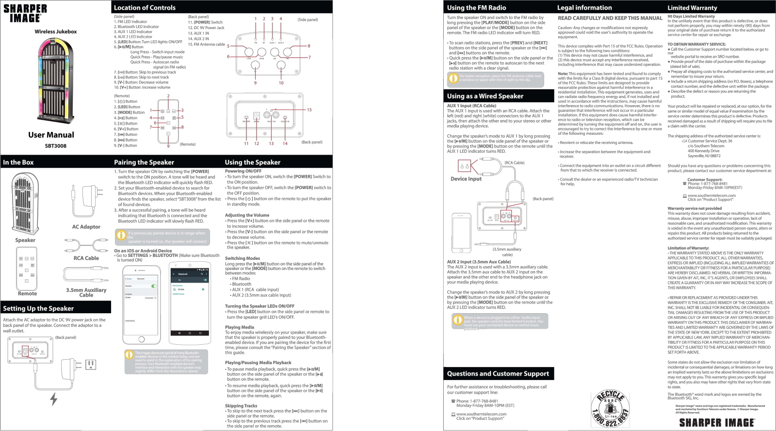 Sharper image SBT3008 User Manual