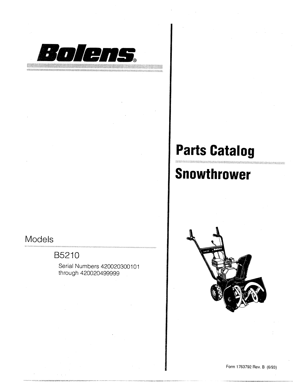 bolens B5210 part catalog