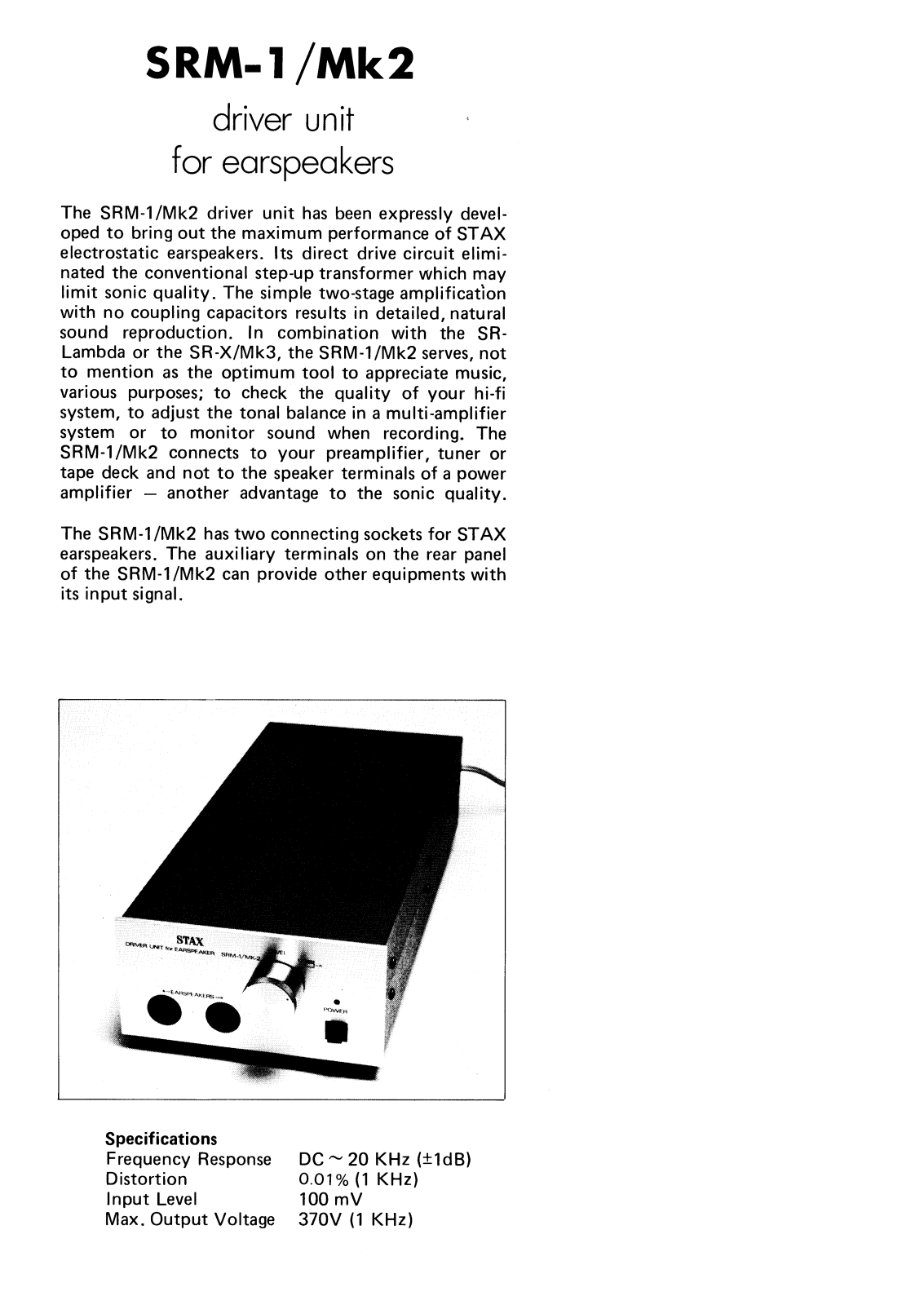 Stax SRM-1 Mk2 Brochure