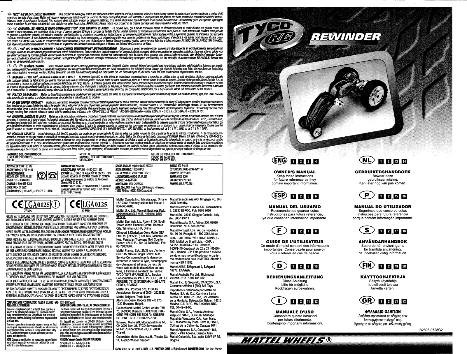 Mattel Asia Pacific Sourcing B2906-03A4R User Manual