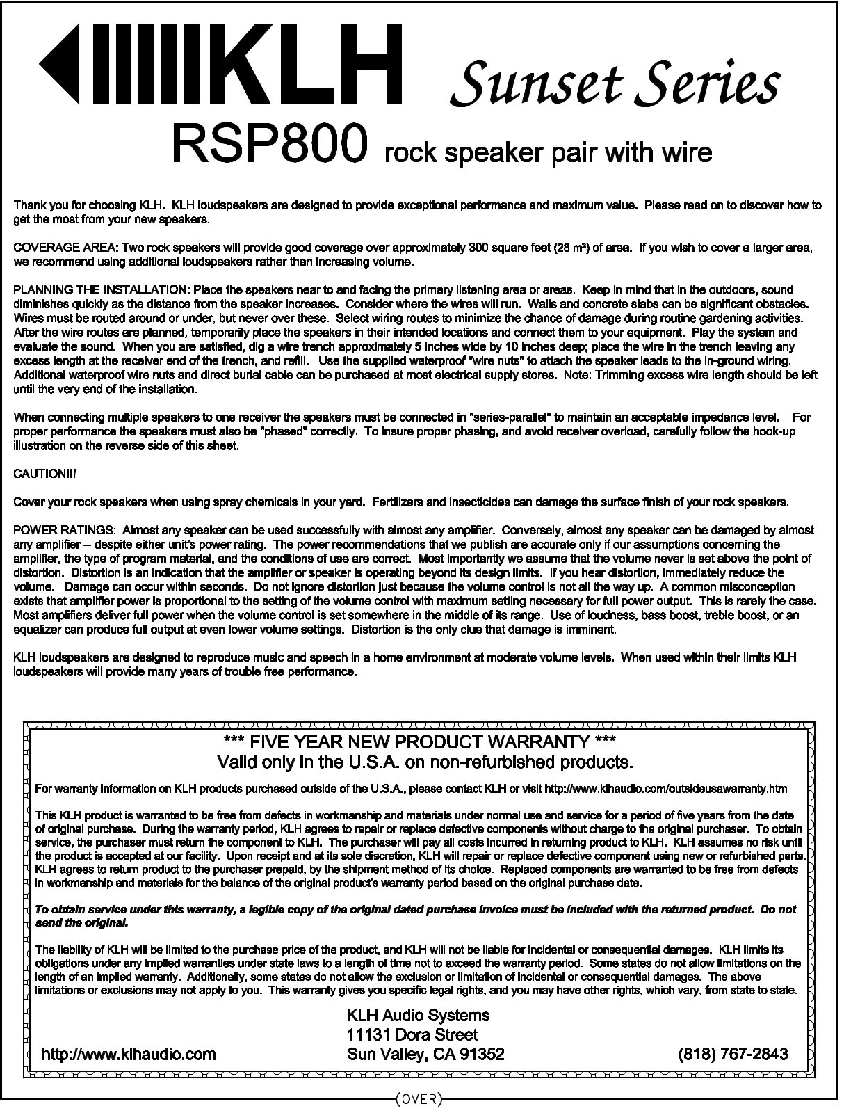 KLH RSP800 User Manual