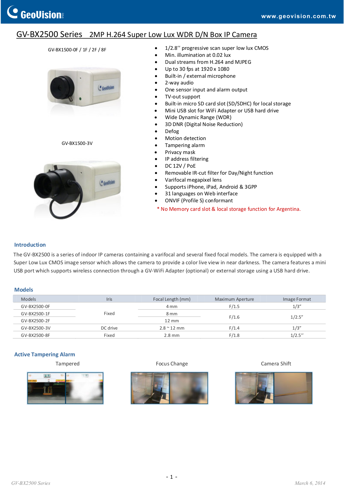 GeoVision BX2500 User Manual