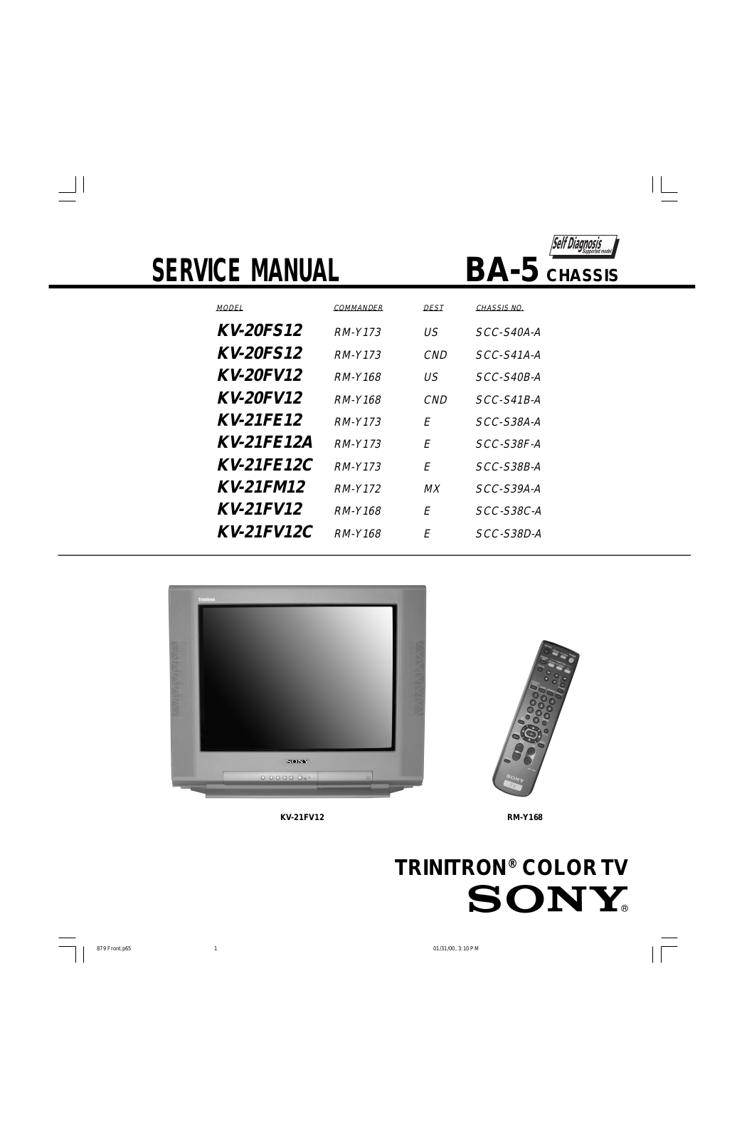 Sony KV-20FS12, KV-20FV12, KV-21FE12, KV-21FE12A, KV-21FE12C Service Manual