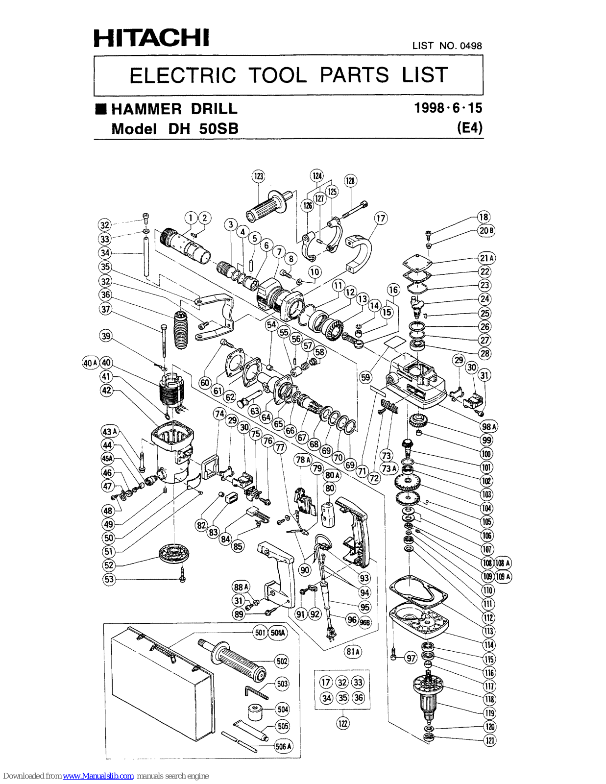 Hitachi DH50SB Parts List