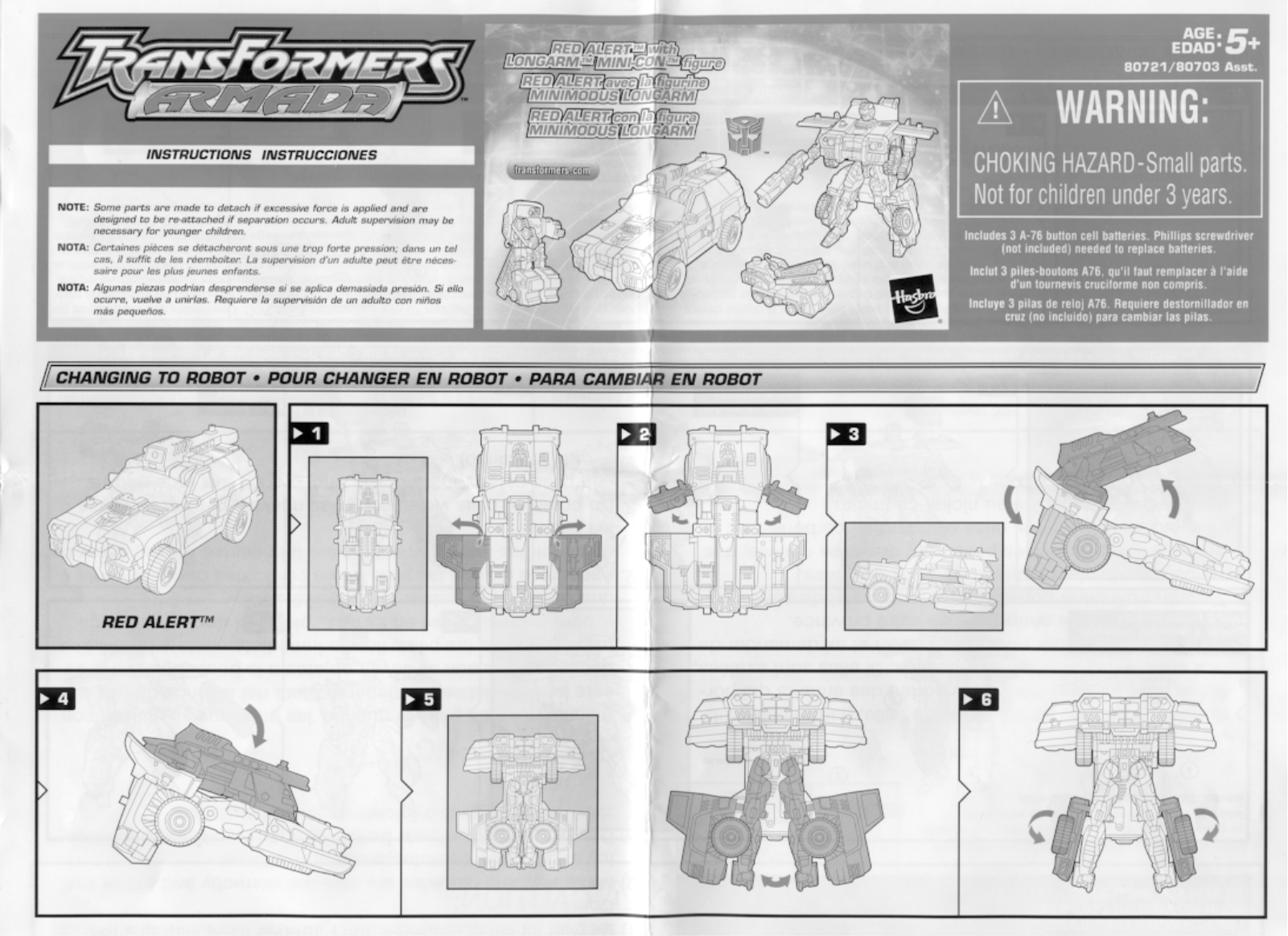 Hasbro TRANSFORMERS ARMADA RED ALERT WITH LONGARM User Manual