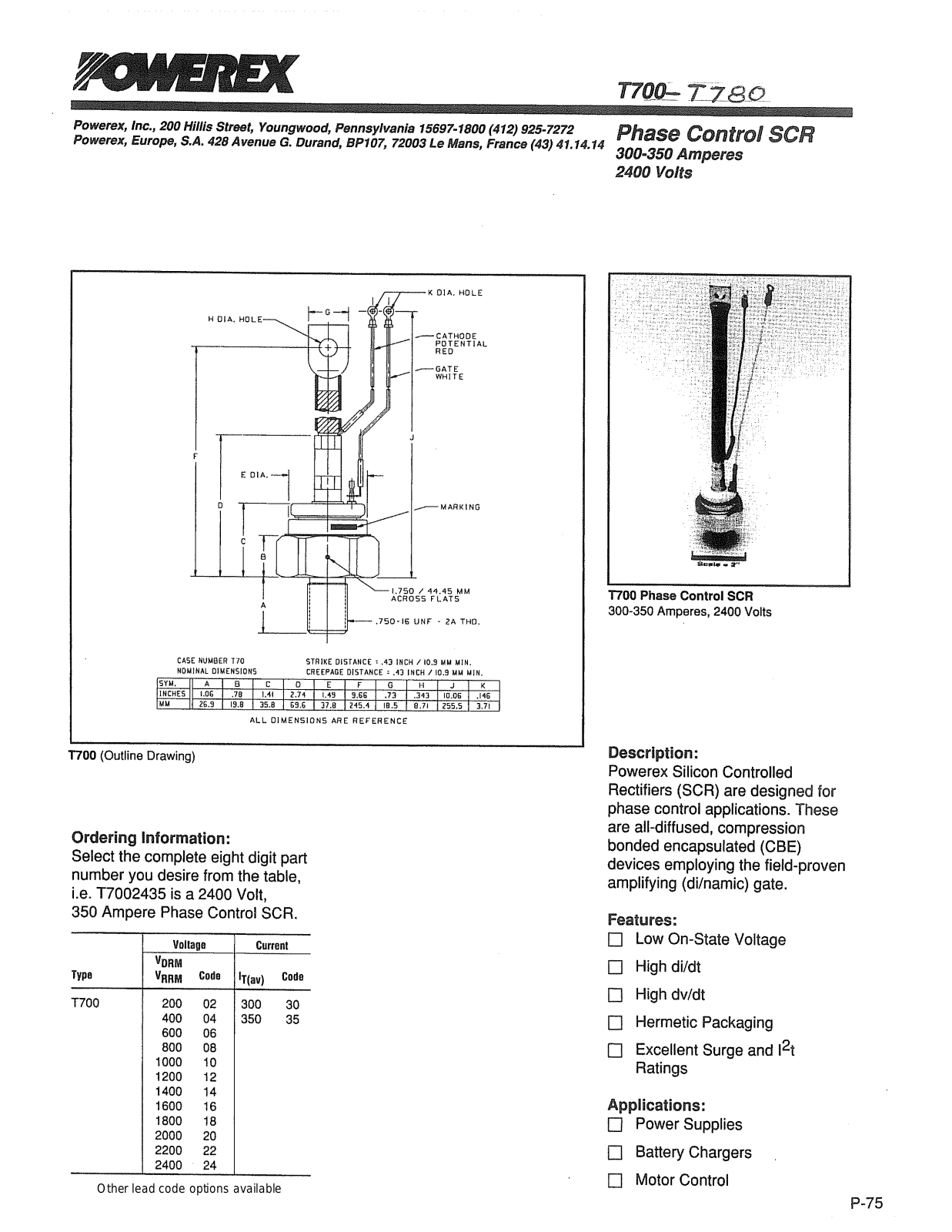 Powerex T700 Data Sheet