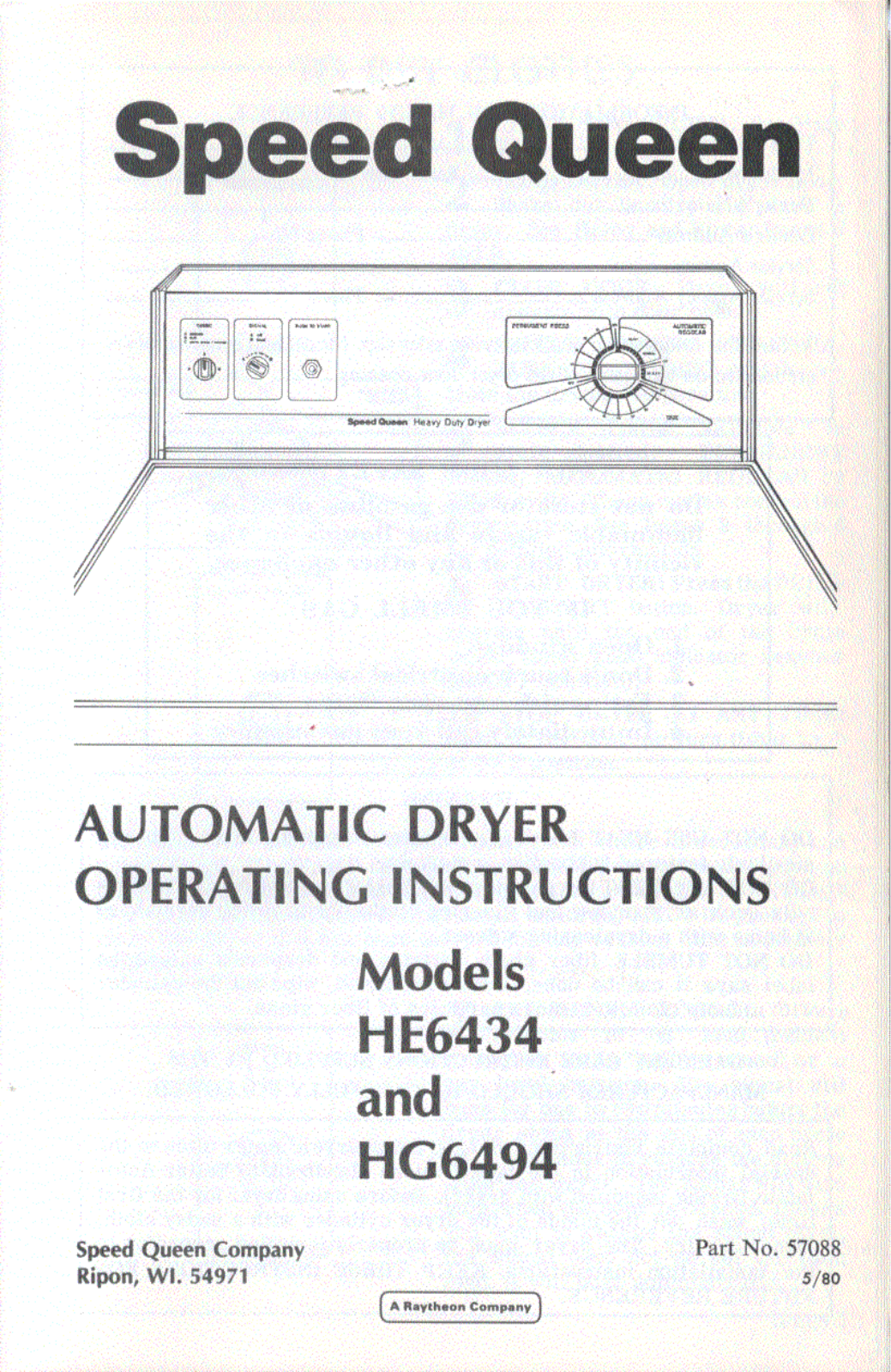 Speed Queen HE6434, HG6494 User Manual