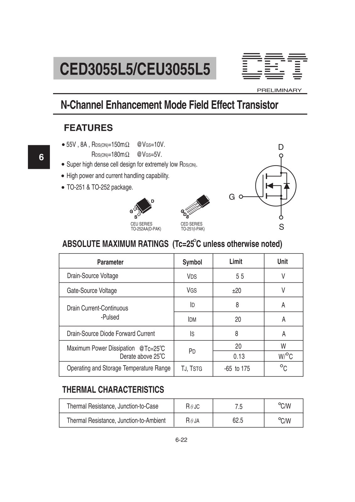 CET CEU3055L5, CED3055L5 Datasheet