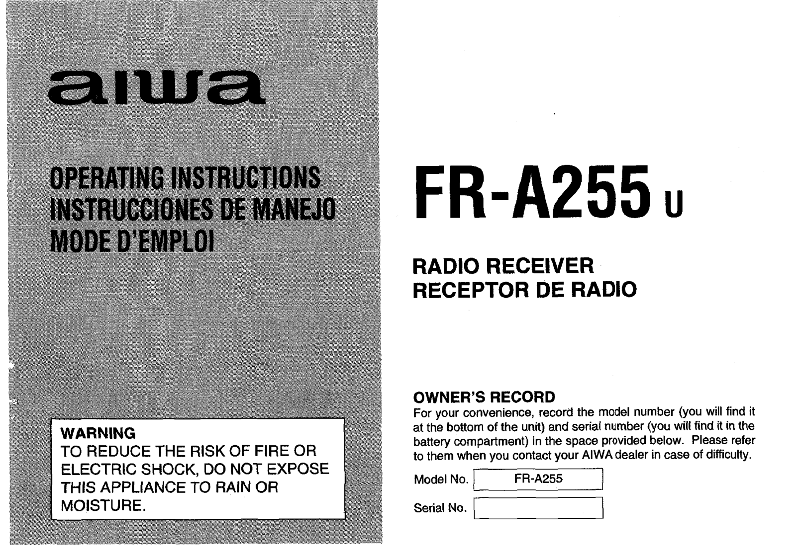 Sony FRA255 Operating Manual - ManualMachine.com