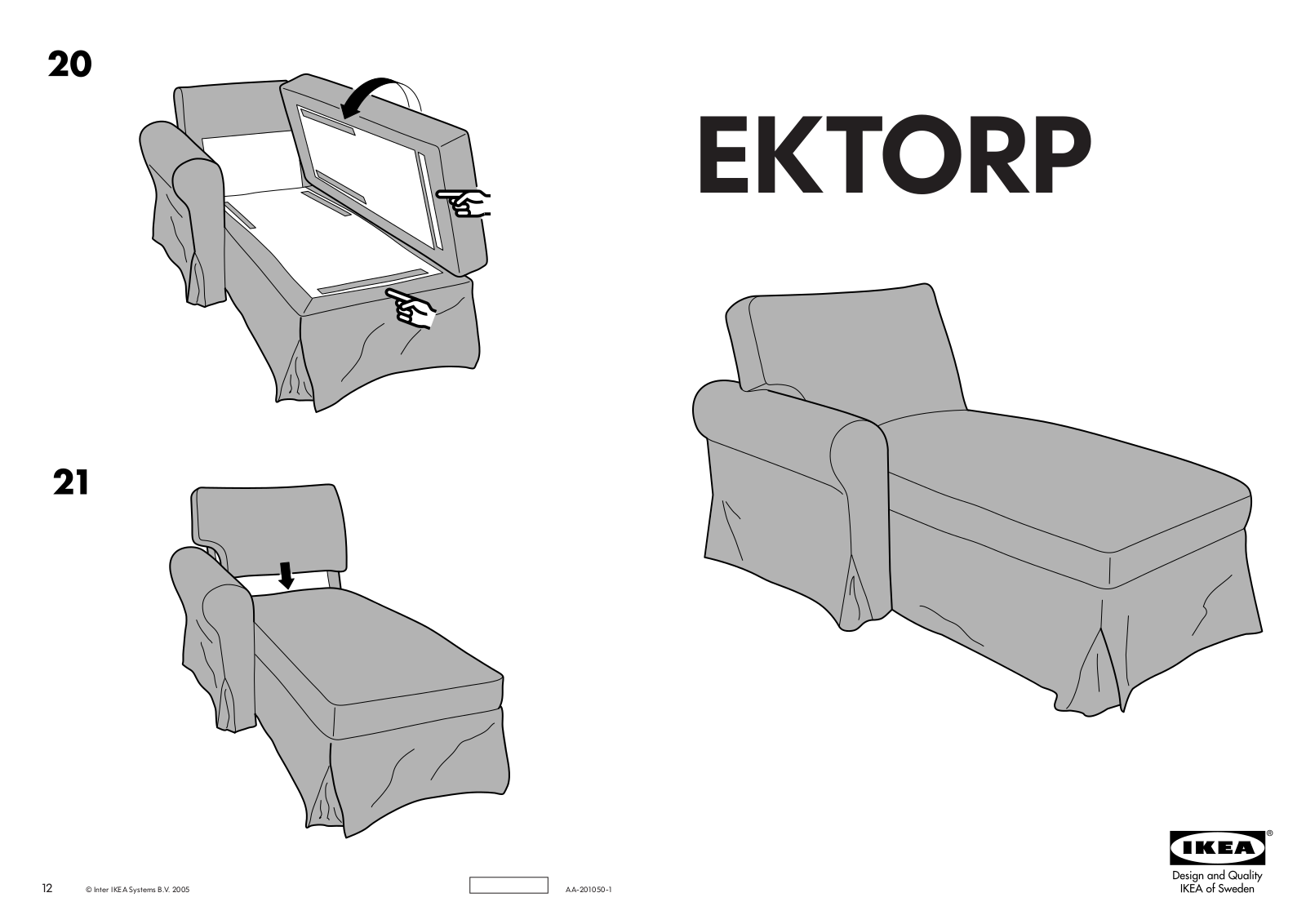 IKEA EKTORP RIGHT-HAND CHAISE COVER, EKTORP CHAISE FRAME RIGHT-LEFT, EKTORP LEFT-HAND CHAISE COVER Assembly Instruction