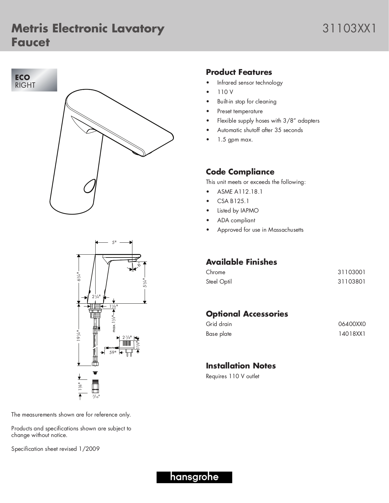 Hans Grohe 31103801, 14018XX1 User Manual