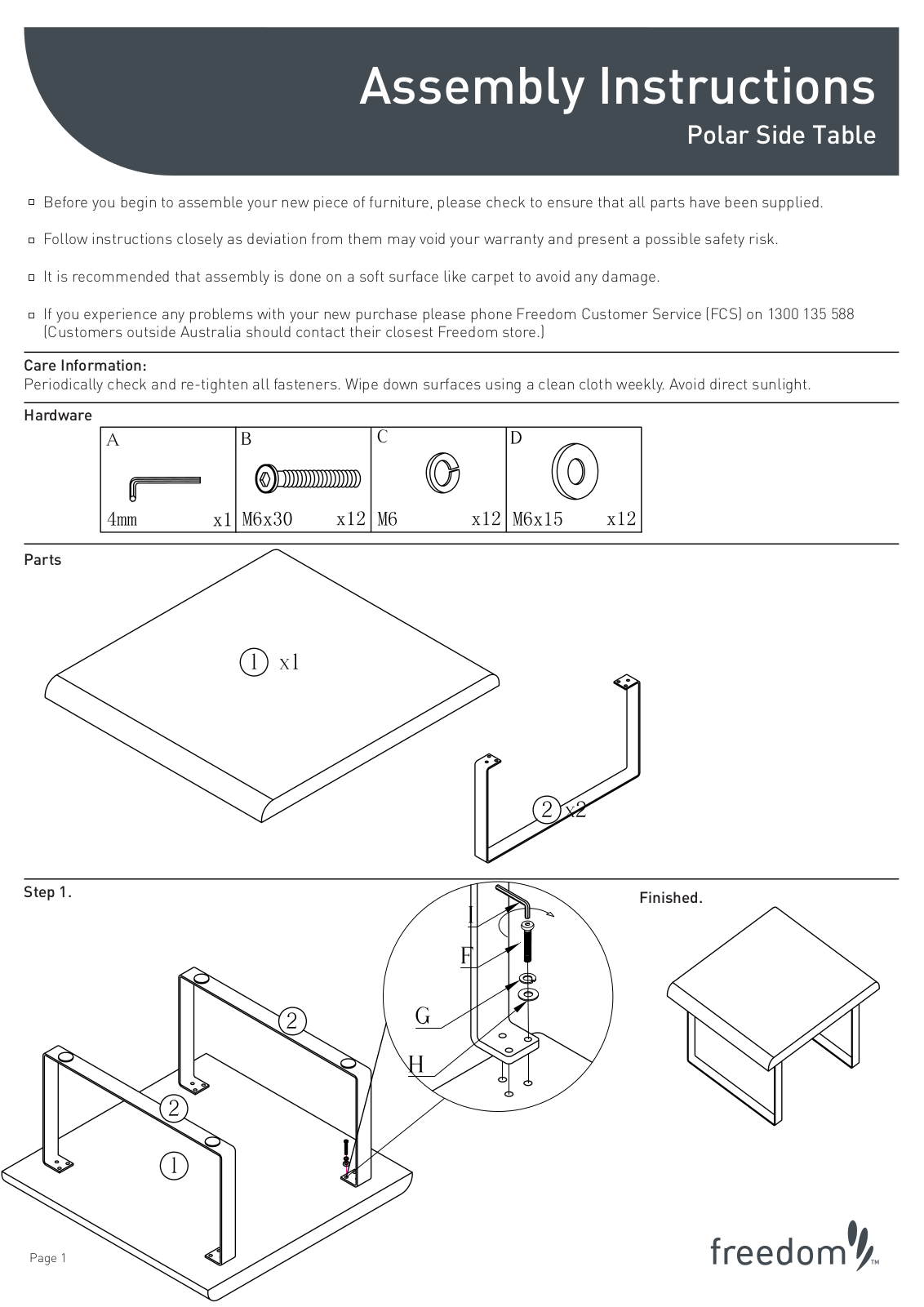 Freedom Polar Side Table Assembly Instruction