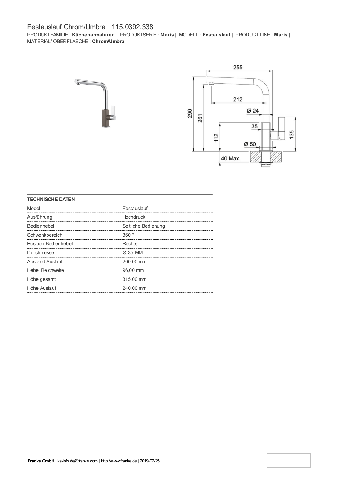 Franke 115.0392.338 Service Manual