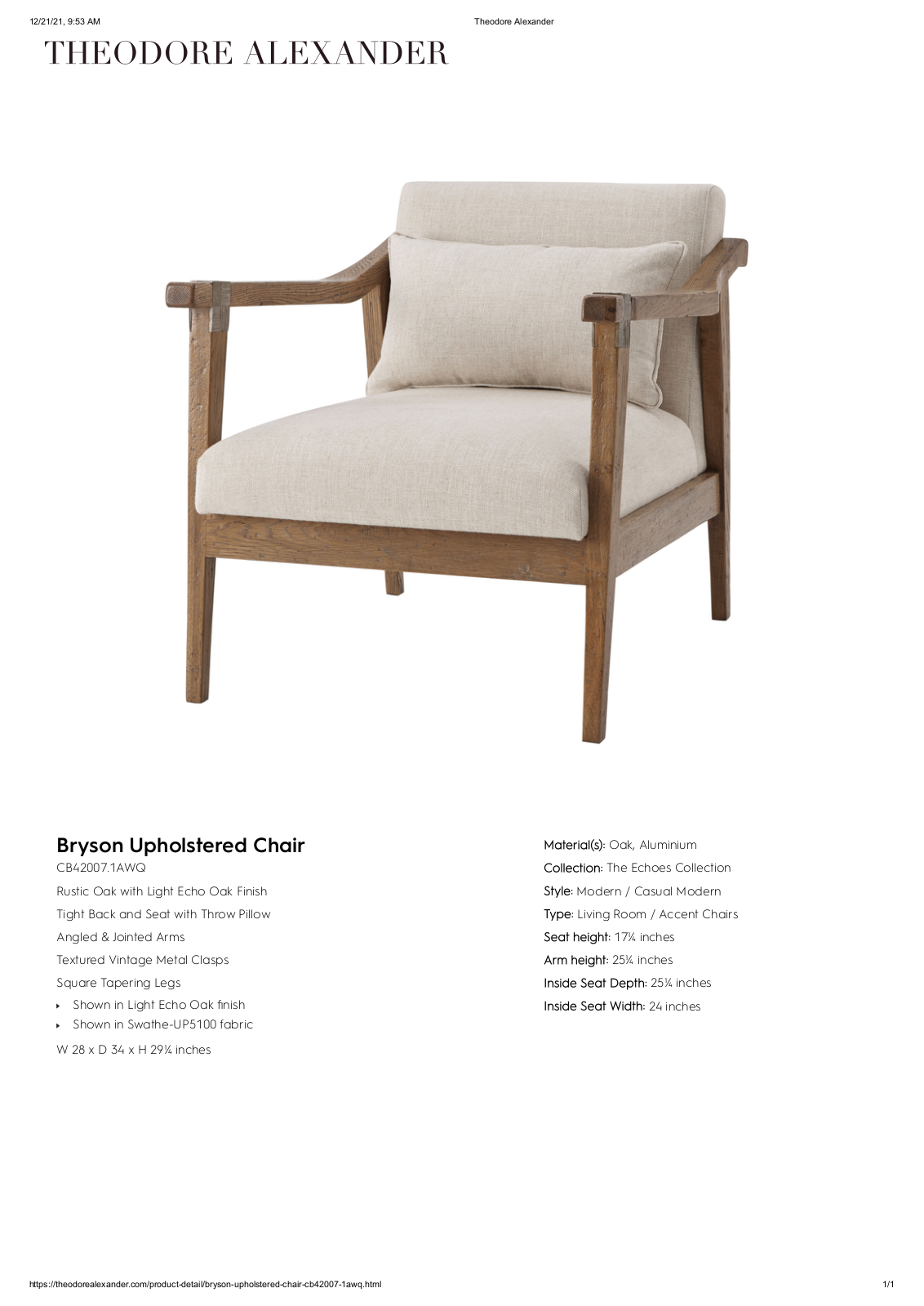 Theodore Alexander FPLJ3307 Specifications - ManualMachine.com