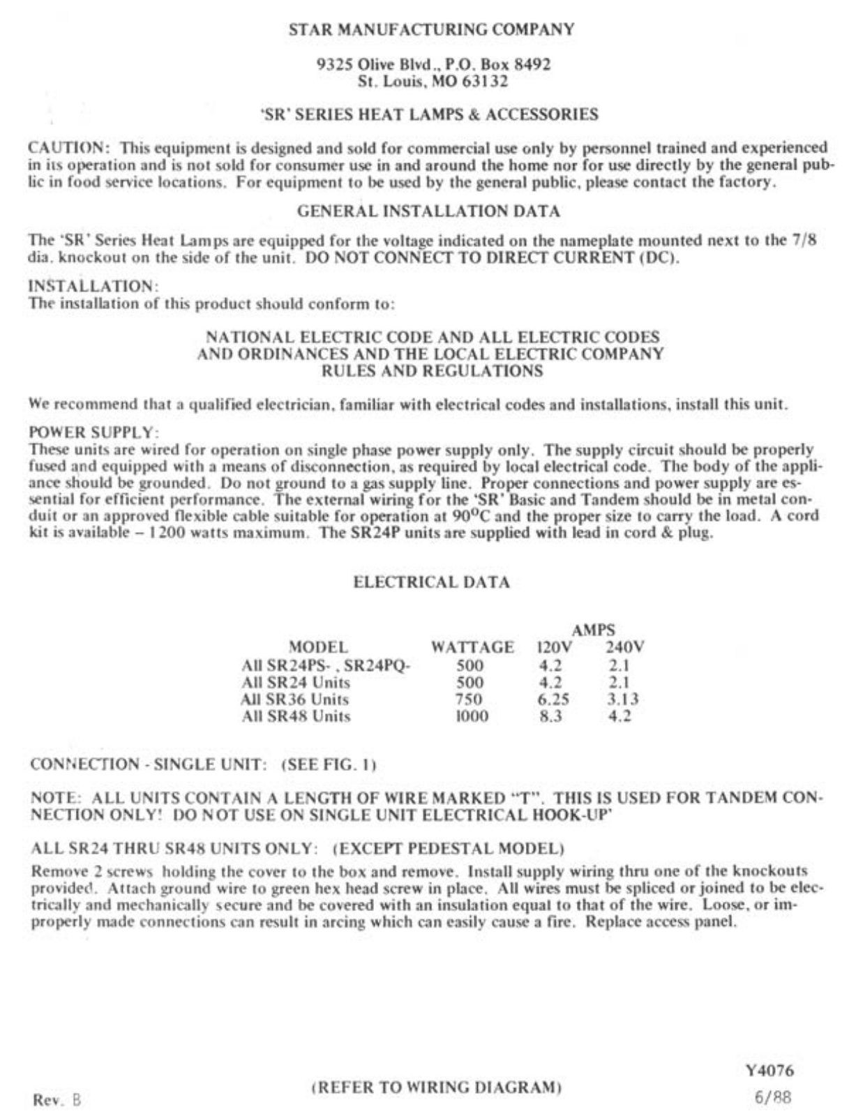 Star SR24PQ Installation Manual