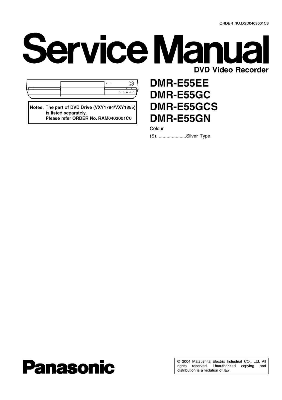 Panasonic DMRE-55-EE, DMRE-55-GC, DMRE-55-GCS, DMRE-55-GN Service manual