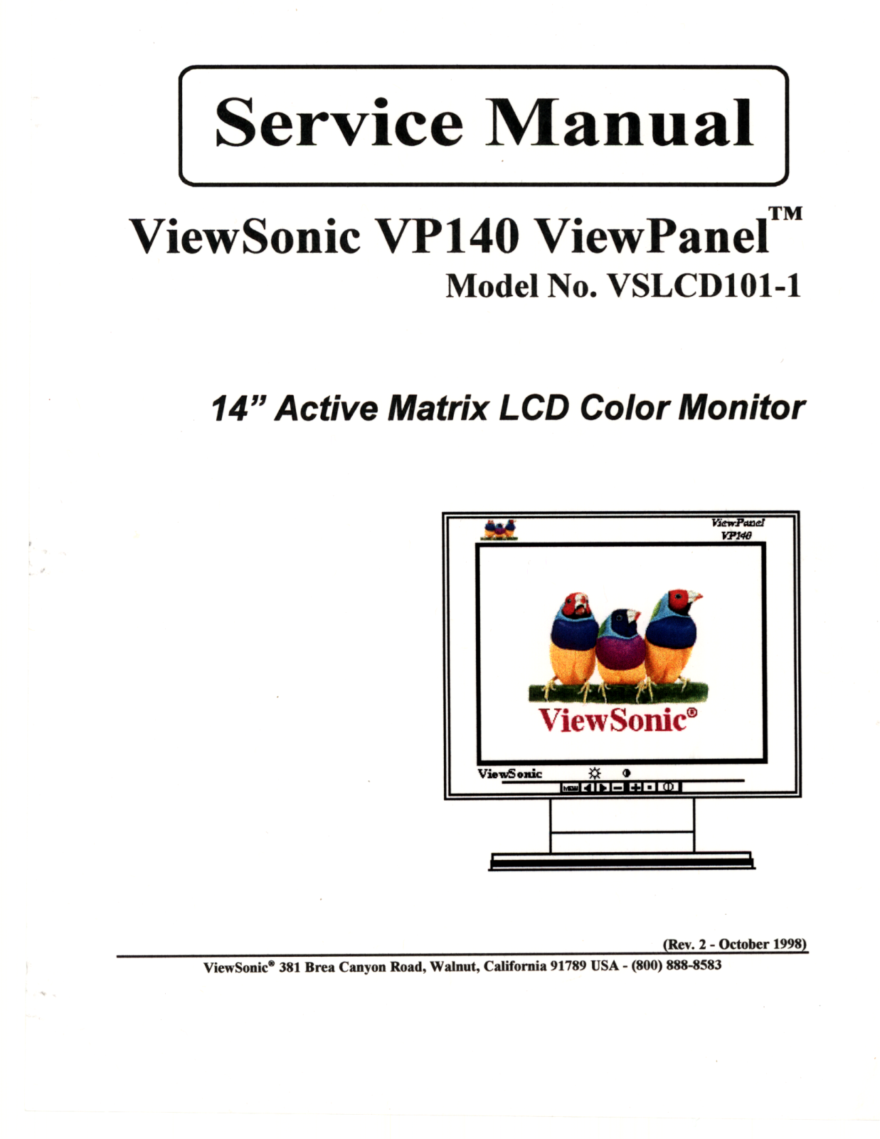 ViewSonic VP140, VSLCD101-1 Service manual