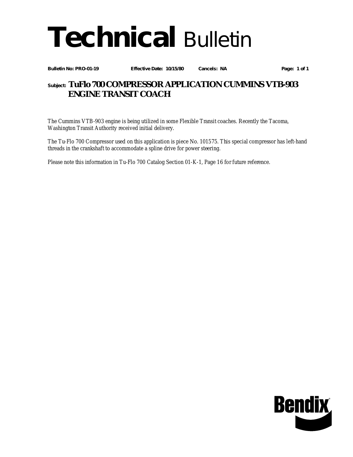 BENDIX TCH-001-019 User Manual