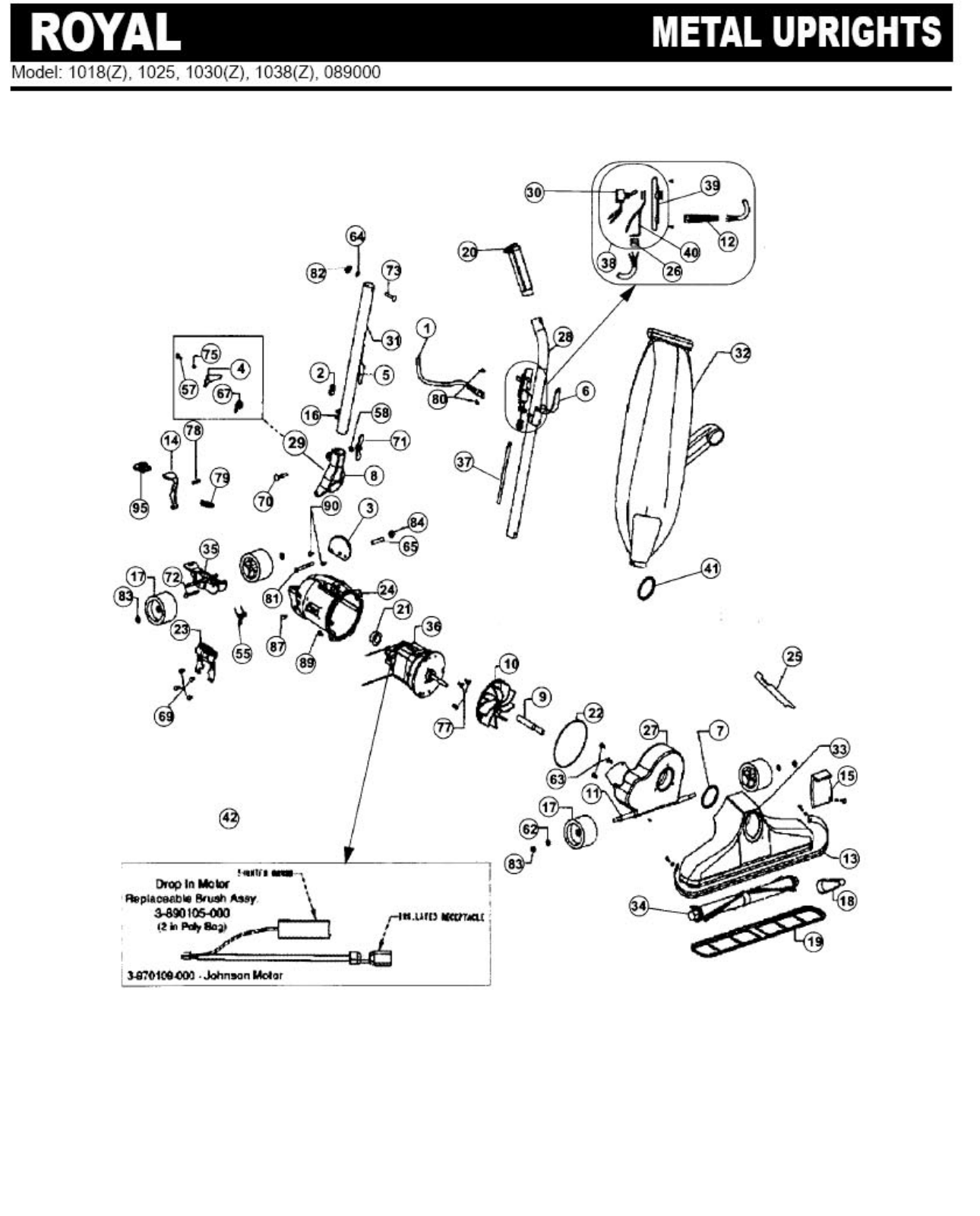 Royal 089000, 1018z, 1018, 1025, 1030z Parts List