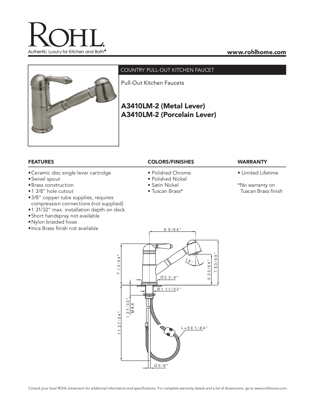 Rohl A3410LPAPC2 Specs