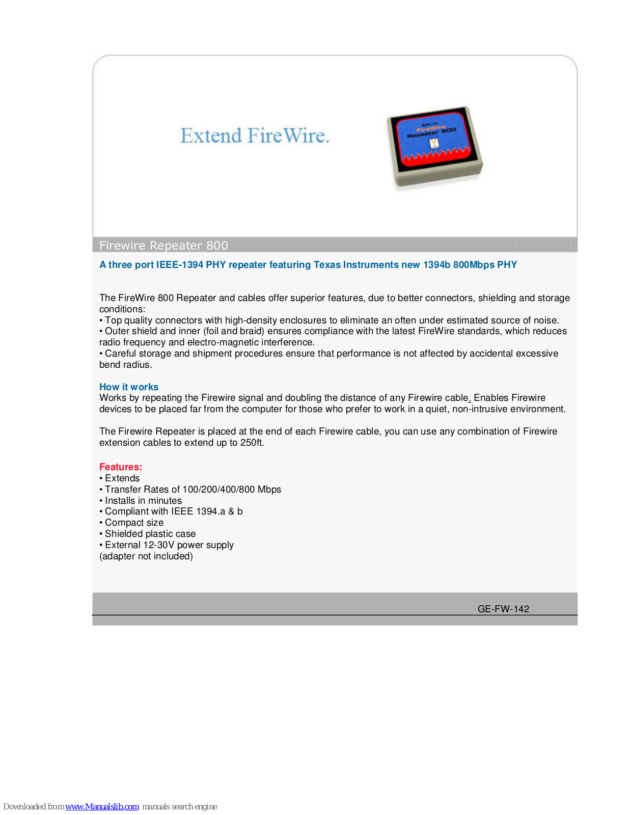 Daxten FIREWIRE 800 REPEATER Brochure - ManualMachine.com