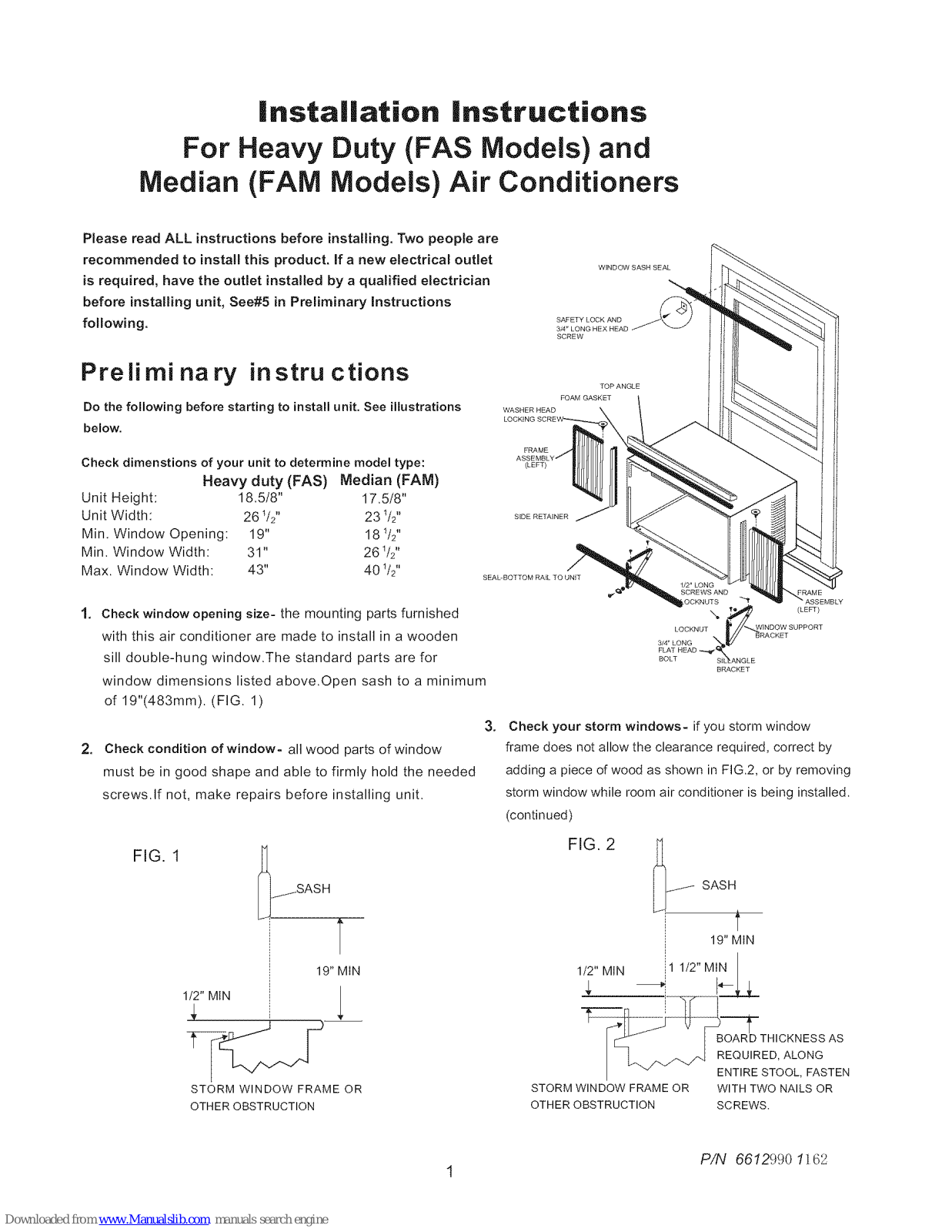 Frigidaire L0806995, FAS Series, FAM Series Installation Instructions Manual - ManualMachine.com