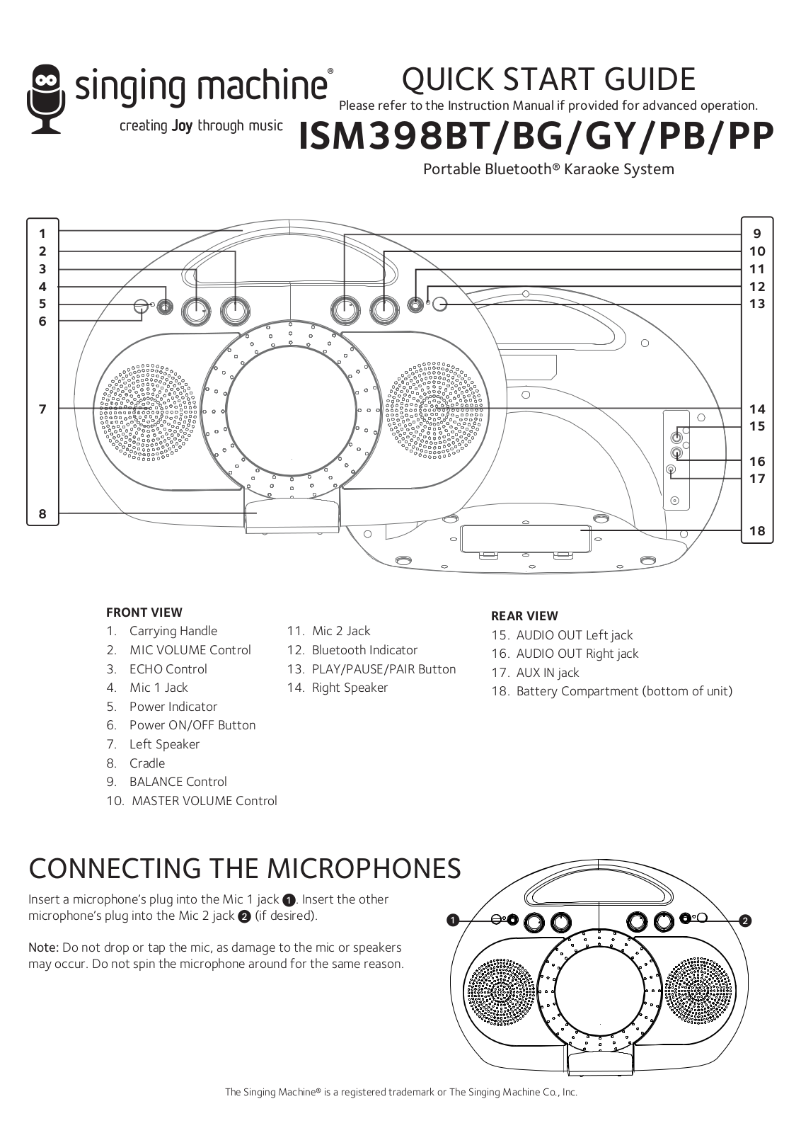 Singing Machine ISM398PP, ISM398GY, ISM398BT, ISM398PB, ISM398BG User Manual - ManualMachine.com