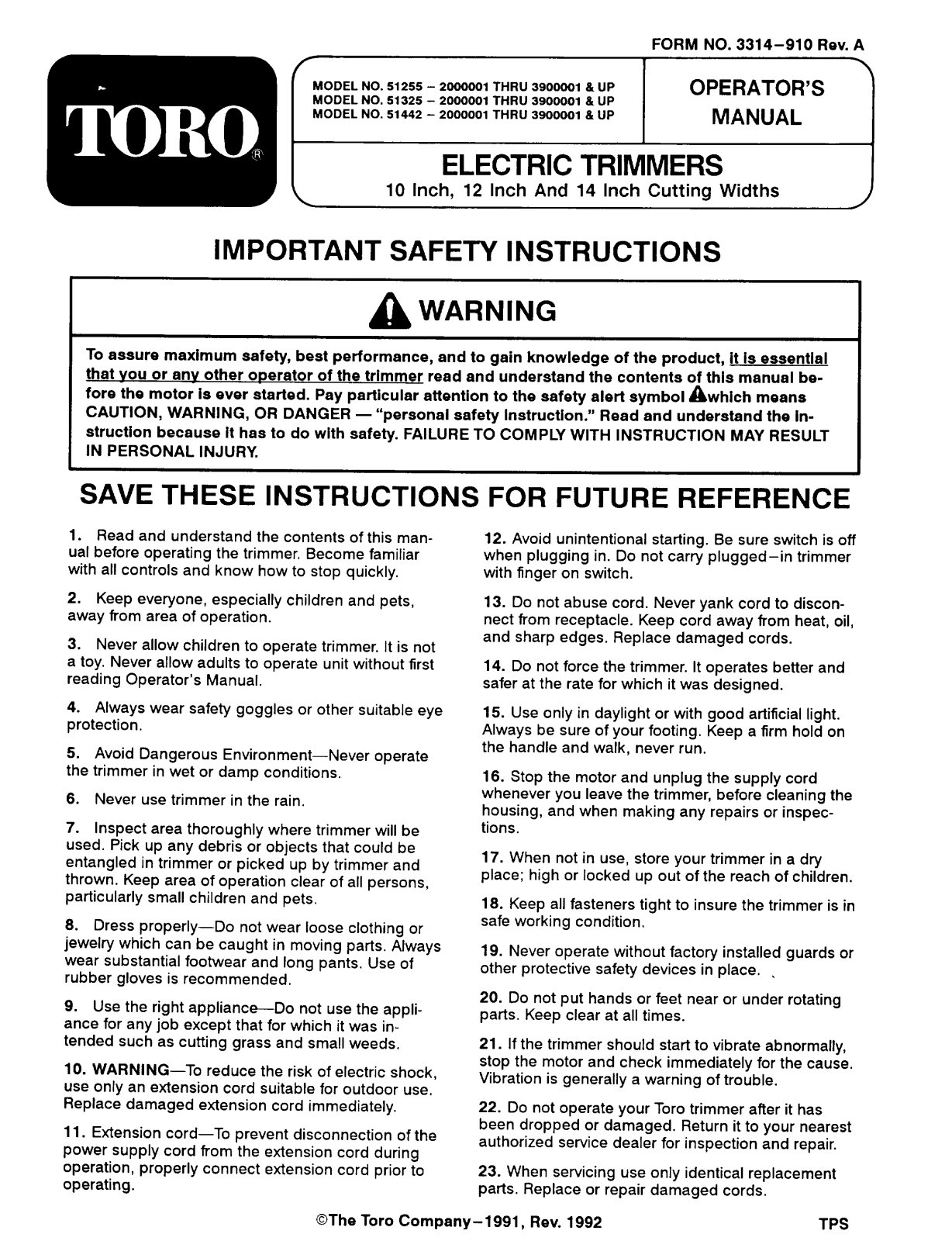 Toro 51442 Operator's Manual