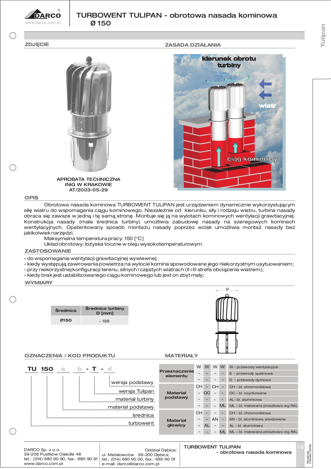 Darco TURBOWENT TULIPAN 150 BROCHURE