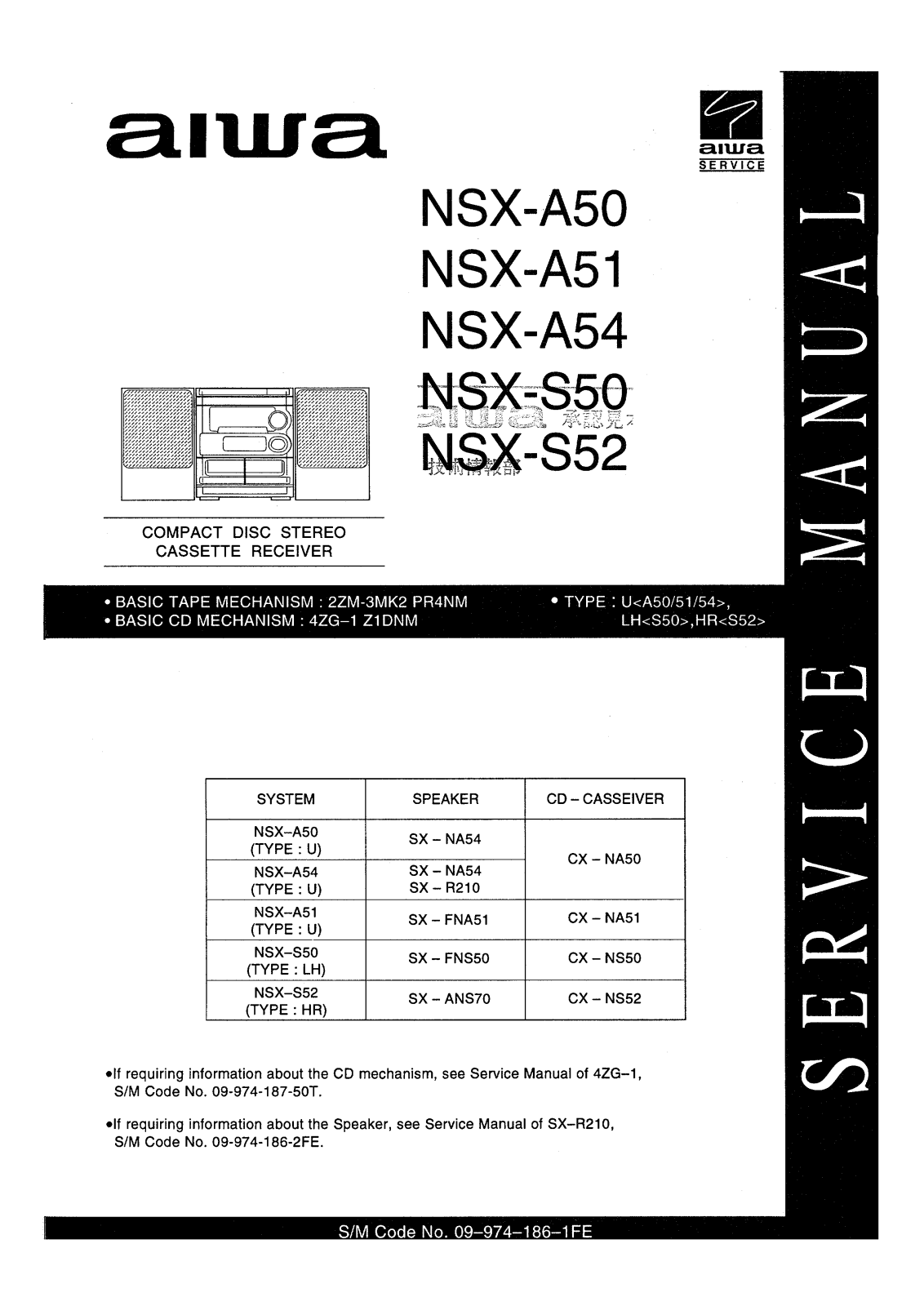 Aiwa NS-XS52, NS-XS50, NS-XA51, NS-XA50, NS-XA54 Service Manual