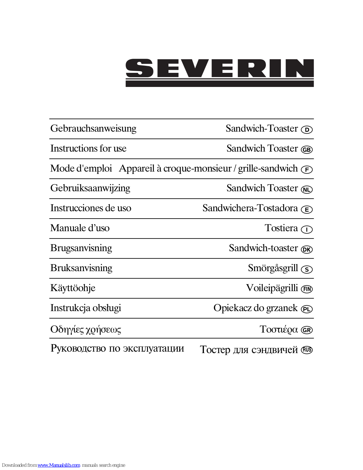 SEVERIN SA 2963,SA 2967,SA 2964,SA 2965,SA 2963,SA 2967,2963 Instructions For Use Manual