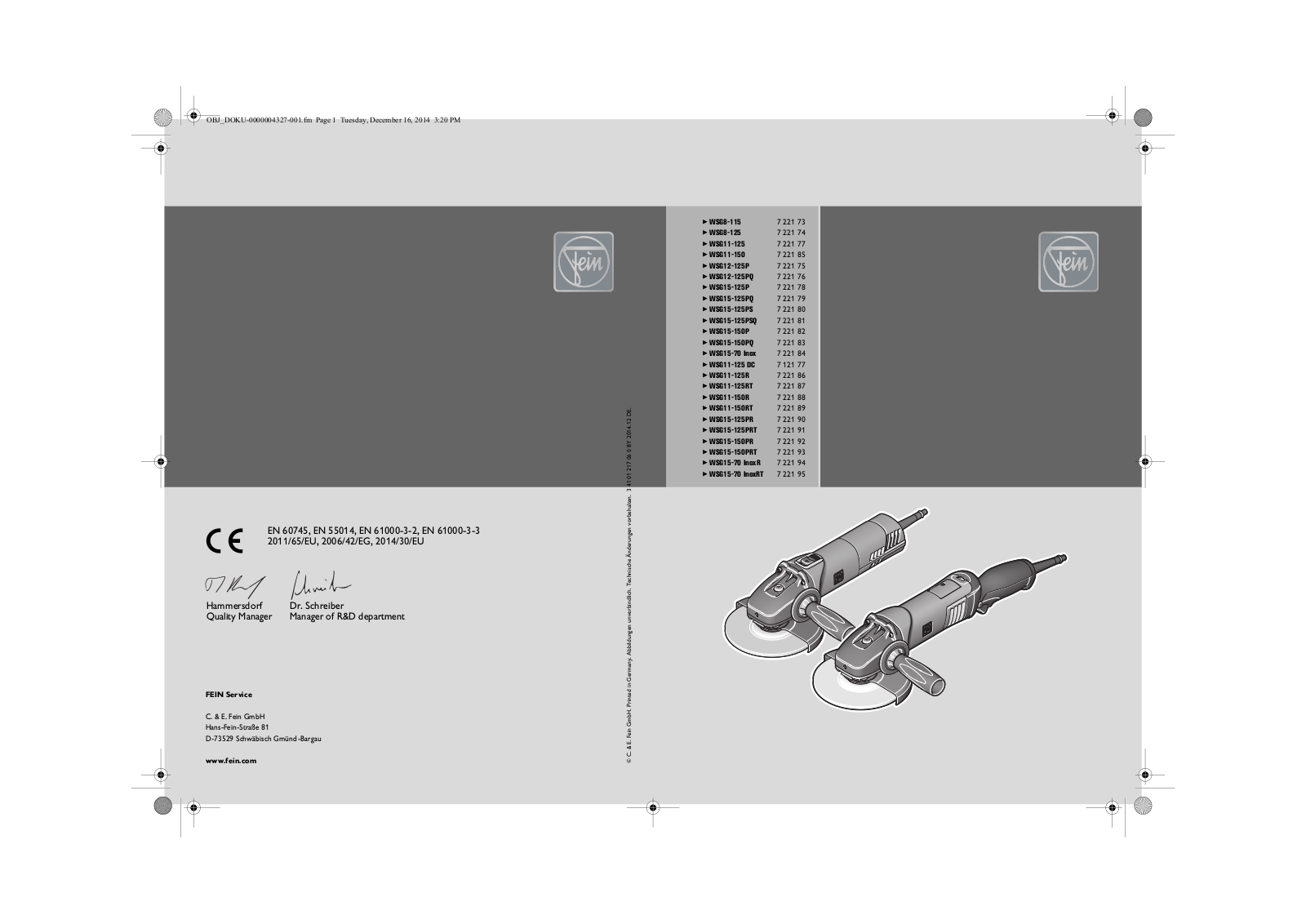 Fein 72219160000 operation manual