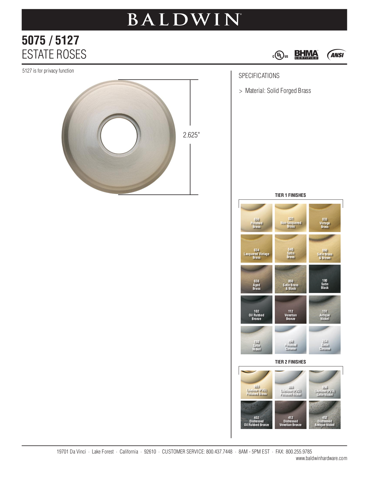 Baldwin 5127 Estate Rose User Manual