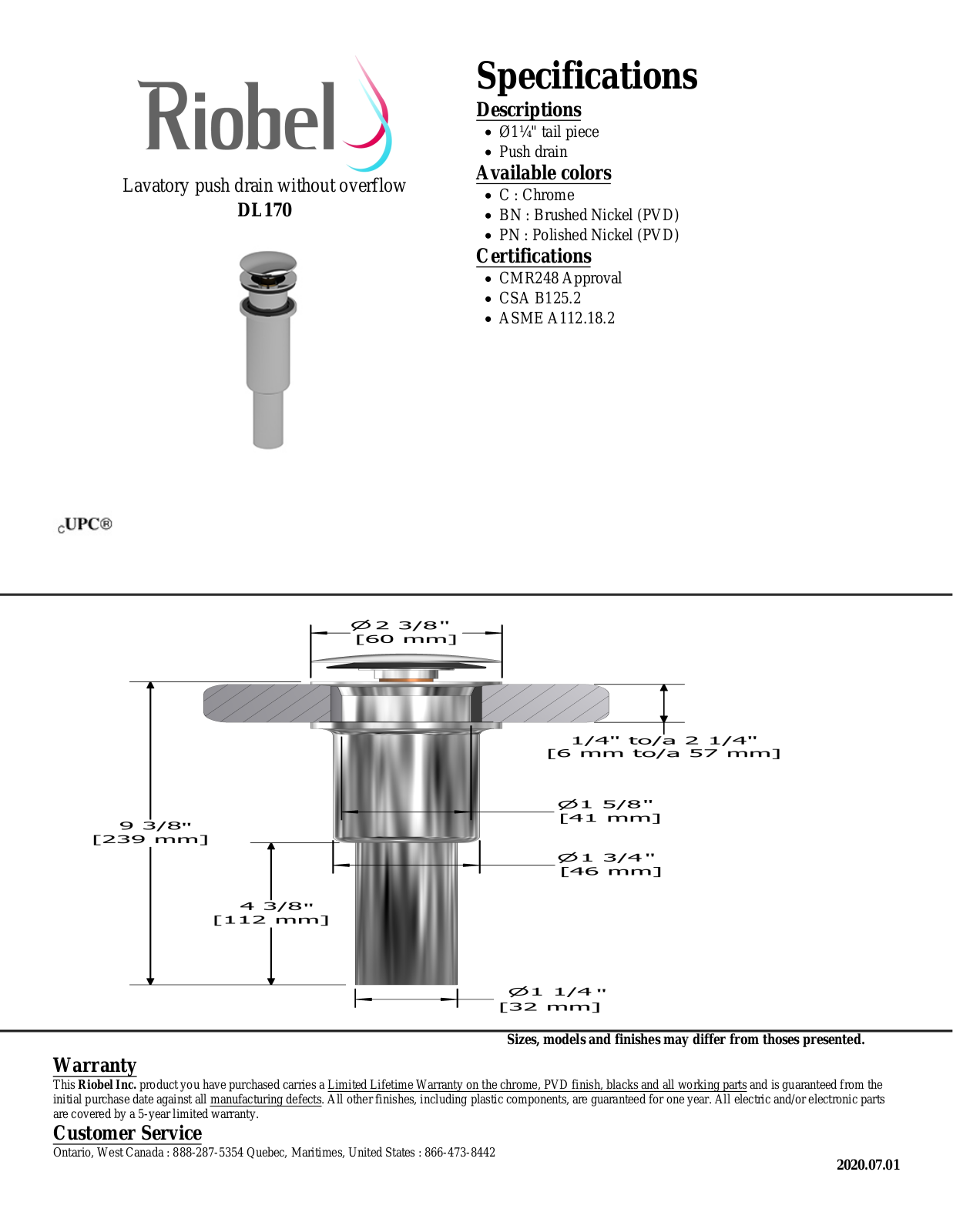 Riobel DL170PN Specifications - ManualMachine.com