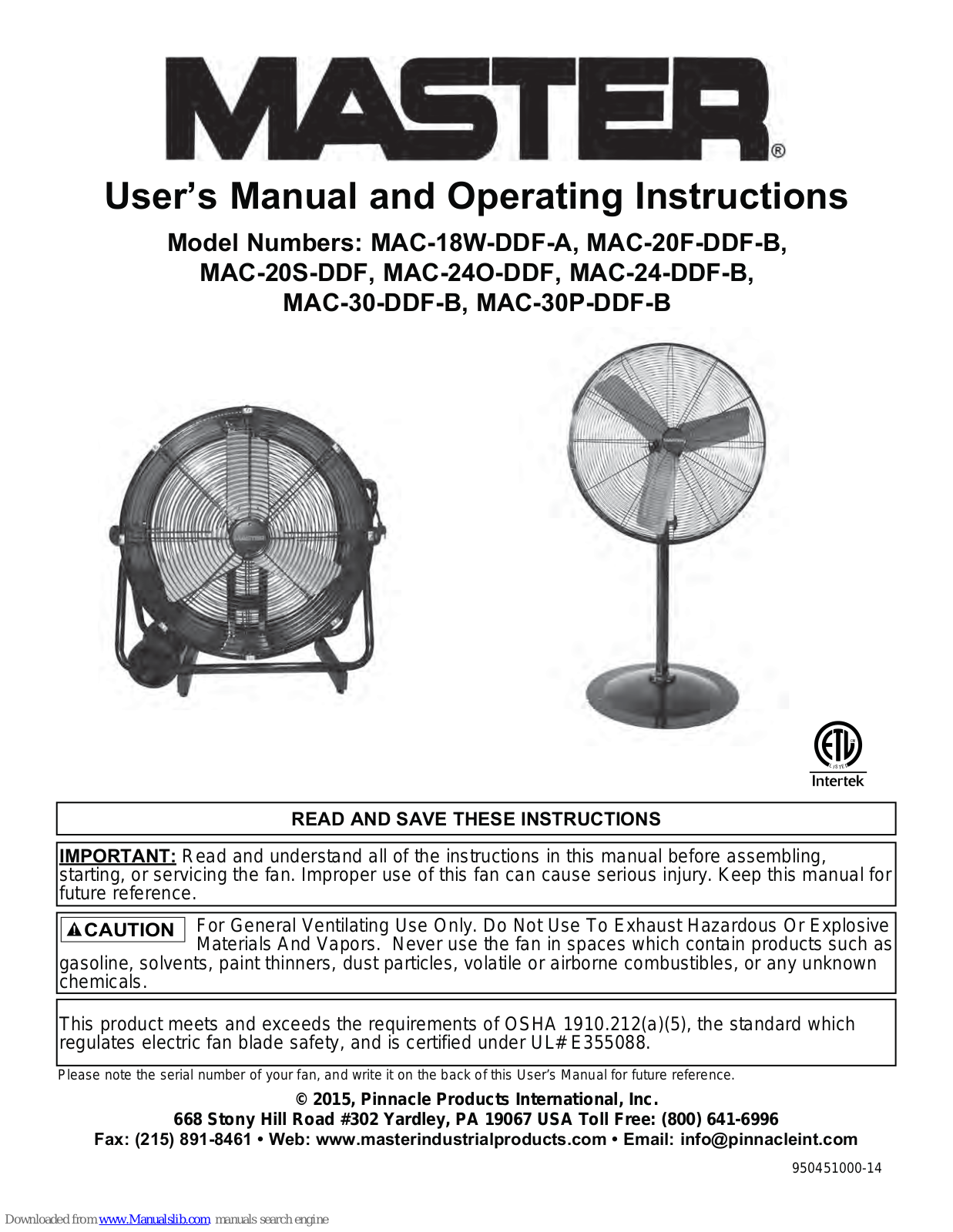 Master MAC-18W-DDF-A, MAC-24-DDF-B, MAC-30-DDF-B, MAC-30P-DDF-B, MAC-20F-DDF-B User Manual